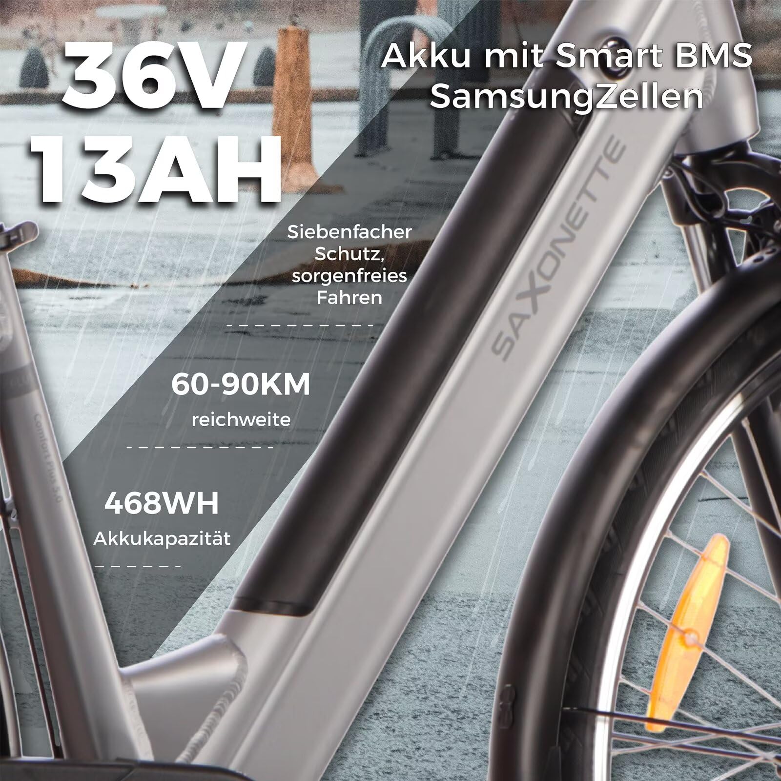 SAXONETTE E Bike Damen 28 Zoll mit Rücktrittbremse und nabenschaltung, Elektro Fahrrad Erwachsene mit 36V 13Ah BMS Akku, 7 Gang Pedelec mit Federgabel, Ebikes mit Gepäckträger für Damen und Herren - Image 8