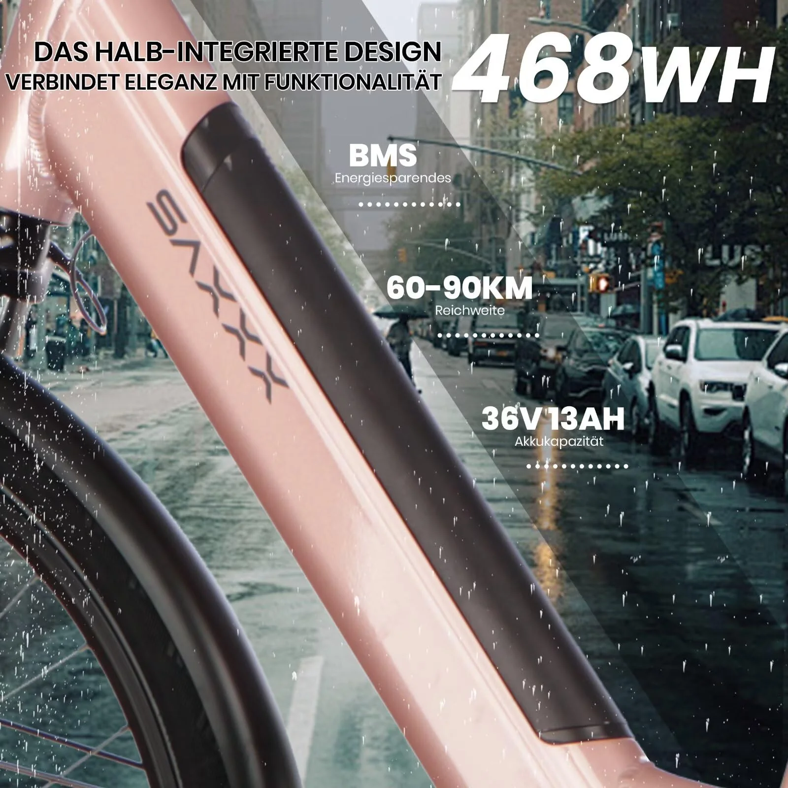 SAXXX E Bike Damen 28 Zoll Tiefeinsteiger mit 36V 13Ah Akku, Elektro Fahrrad Erwachsene mit Scheibenbremse, 7 Gang Kettenschaltung Pedelec mit Federgabel, Ebikes mit Gepäckträger für Damen/Frauen - Image 8
