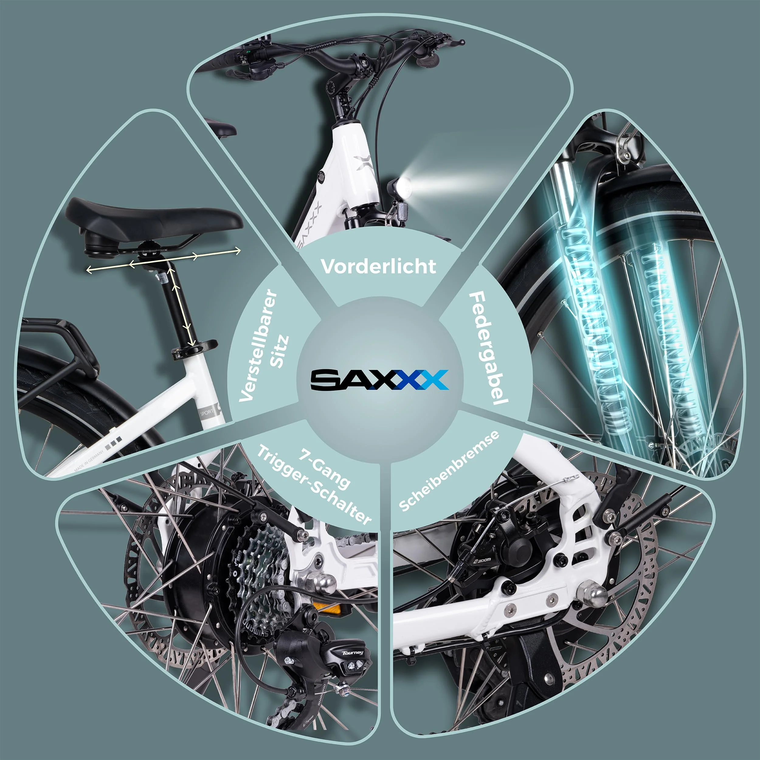 SAXXX E Bike Damen 28 Zoll Tiefeinsteiger mit 36V 13Ah Akku, Elektro Fahrrad Erwachsene mit Scheibenbremse, 7 Gang Kettenschaltung Pedelec mit Federgabel, Gepäckträger für Damen/Frauen Herren/Männer - Image 6