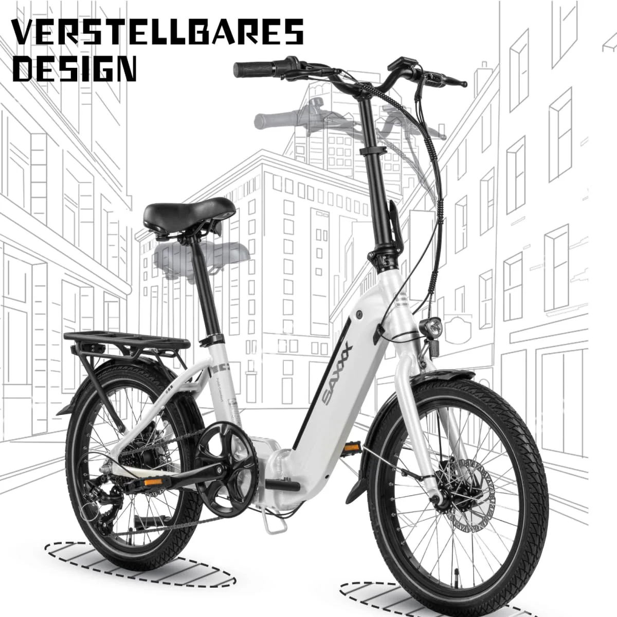 SAXXX E Bike Klapprad 20 Zoll mit 36V 11.4Ah Akku, E Fahrrad Herren mit 7 Gang Kettenschaltung, Elektro Klapprad mit Scheibenbremsen 90KM Lange Range, Elektrofahrrad Pedelec 25 km/h für Herren Damen - Image 2