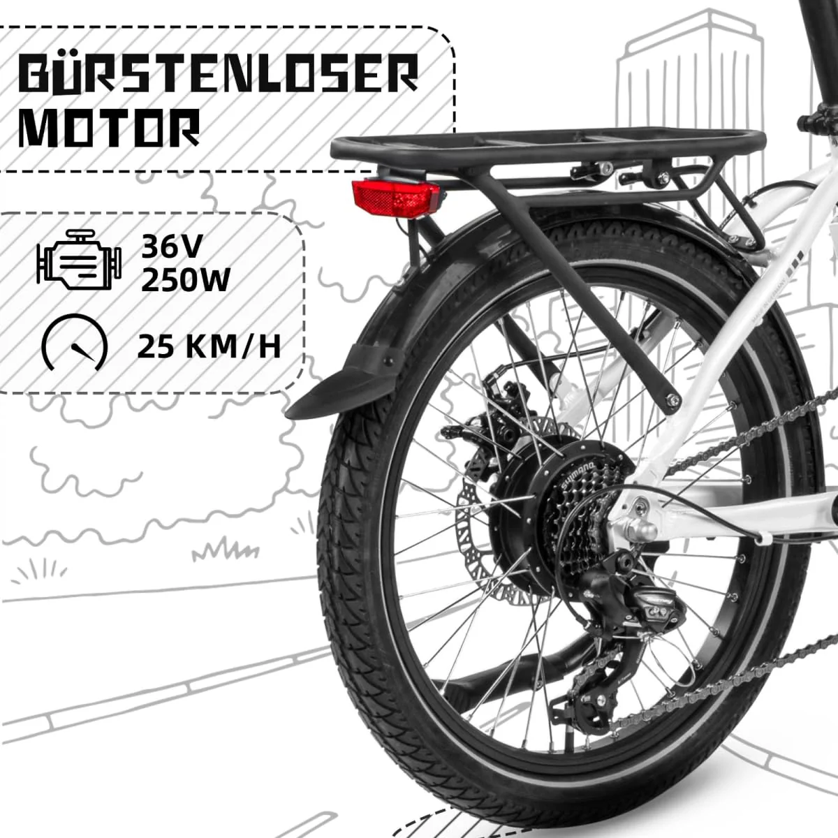 SAXXX E Bike Klapprad 20 Zoll mit 36V 11.4Ah Akku, E Fahrrad Herren mit 7 Gang Kettenschaltung, Elektro Klapprad mit Scheibenbremsen 90KM Lange Range, Elektrofahrrad Pedelec 25 km/h für Herren Damen - Image 9