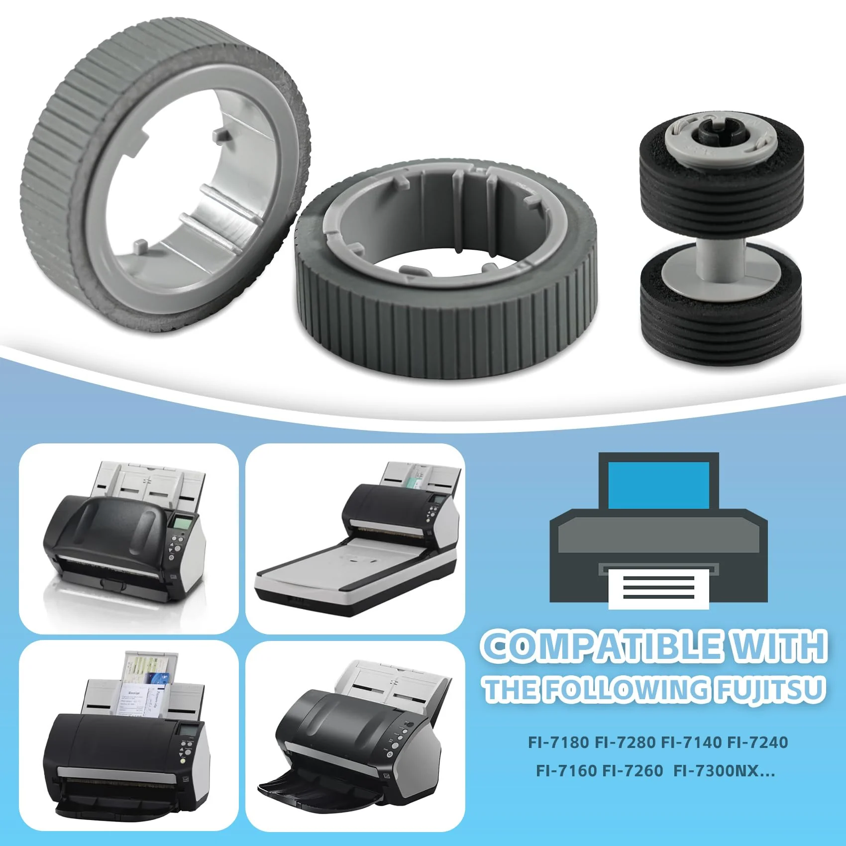 Scanner Brake Pick Roller - Brake Roller Pickup Roller Compatible with Fi-7180 Fi-7280 Fi-7140 Fi-7240 Fi-7160 Fi-7260 Fi-7300NX Scanner Paper Consumable Kit Replacement PA03670-0001 PA03670-00022 - Image 3