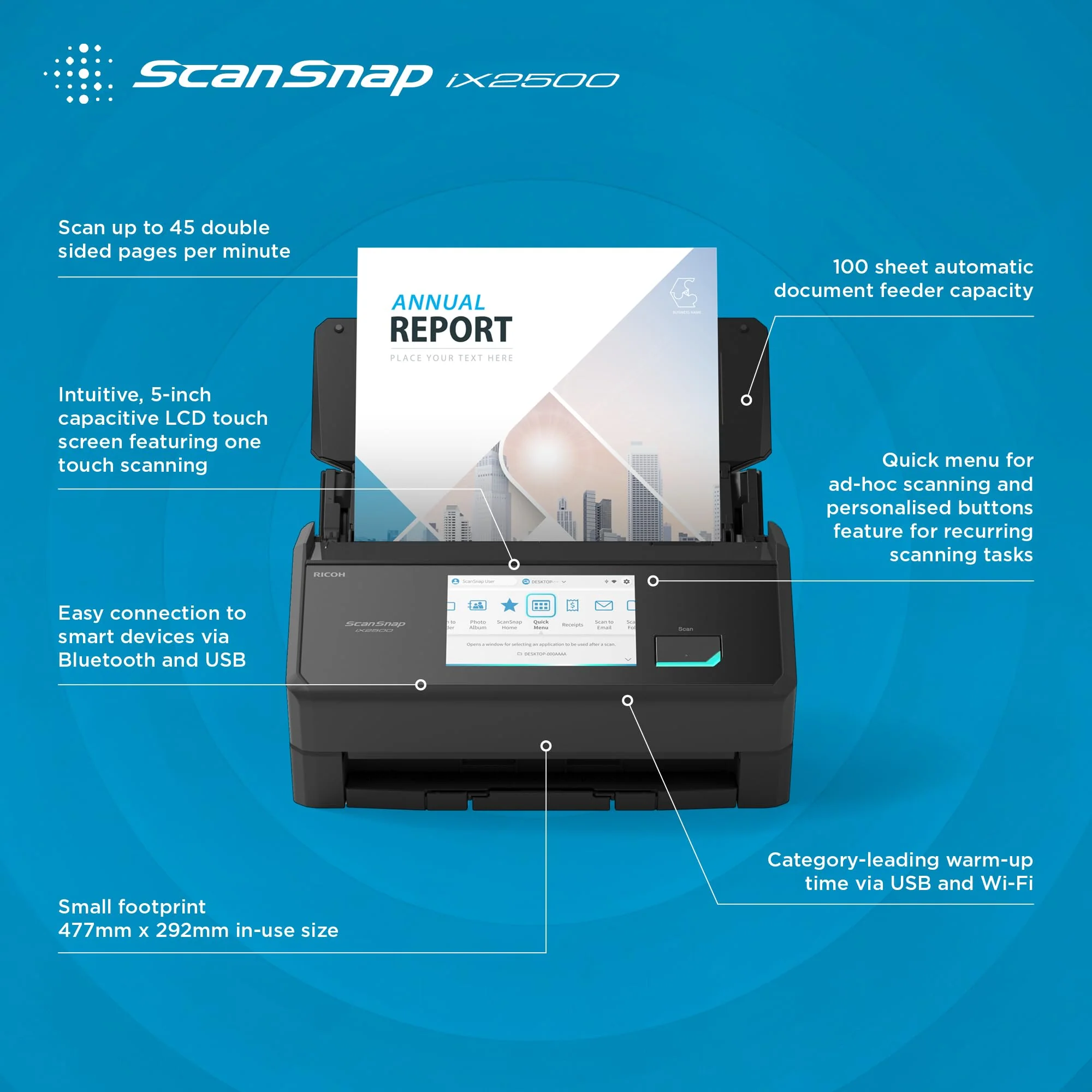 ScanSnap iX2500 Schwarz – Ultraschneller Duplex-Scanner mit 45 S./Min., 100-Blatt-ADF, 600 DPI, 5″ Touchscreen, WLAN/Bluetooth/USB-Konnektivität - Image 7
