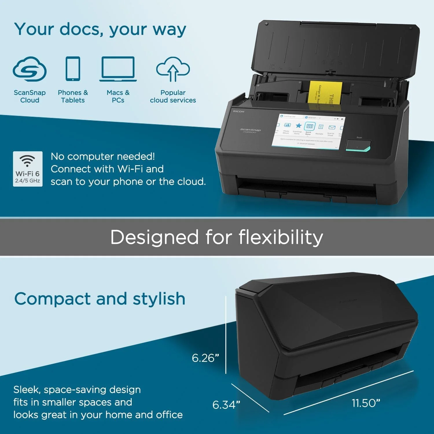 ScanSnap iX2500 Schwarz – Ultraschneller Duplex-Scanner mit 45 S./Min., 100-Blatt-ADF, 600 DPI, 5″ Touchscreen, WLAN/Bluetooth/USB-Konnektivität - Image 9