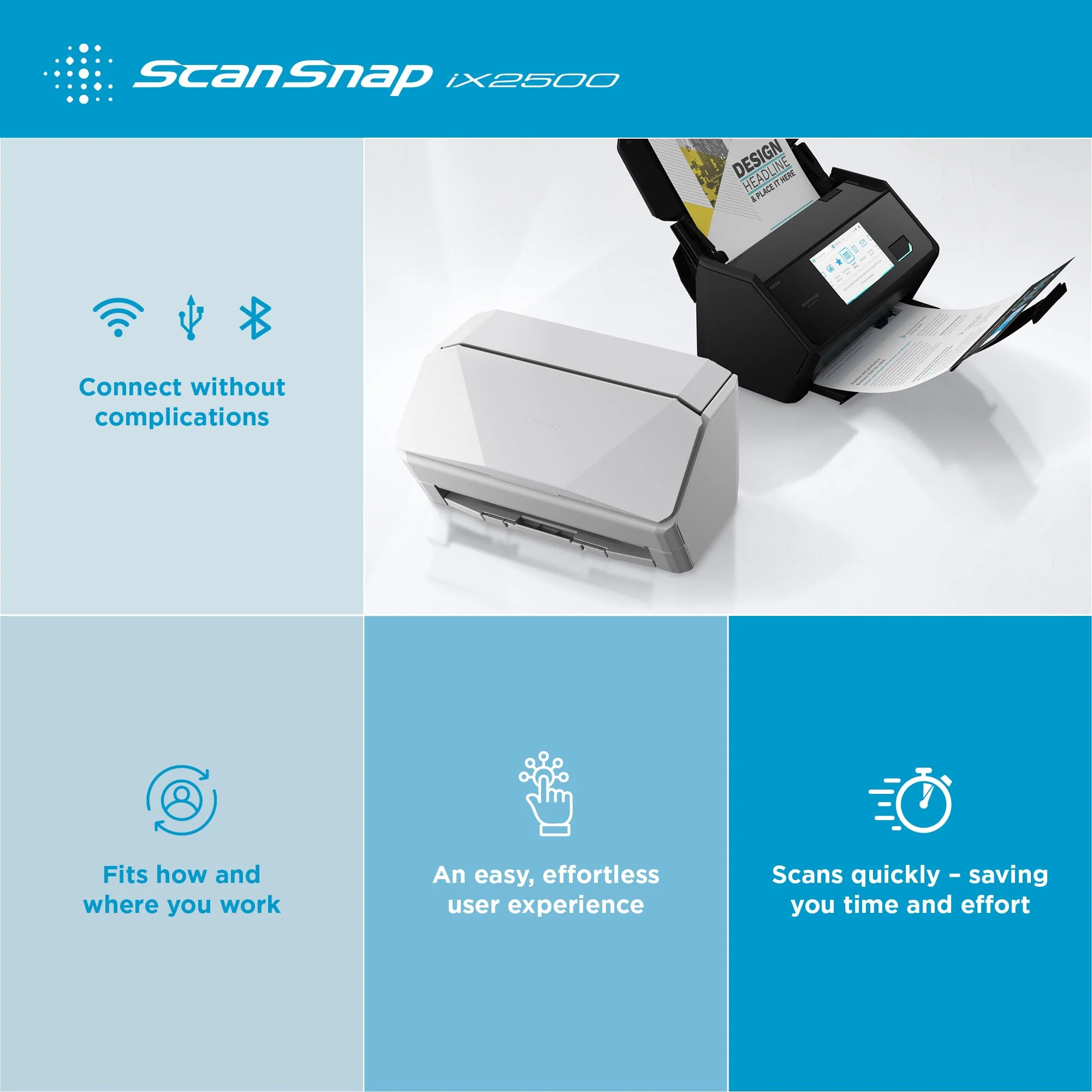 ScanSnap iX2500 Weiß – Ultraschneller Duplex-Scanner mit 45 S./Min., 100-Blatt-ADF, 600 DPI, 5″ Touchscreen, WLAN/Bluetooth/USB-Konnektivität - Image 4
