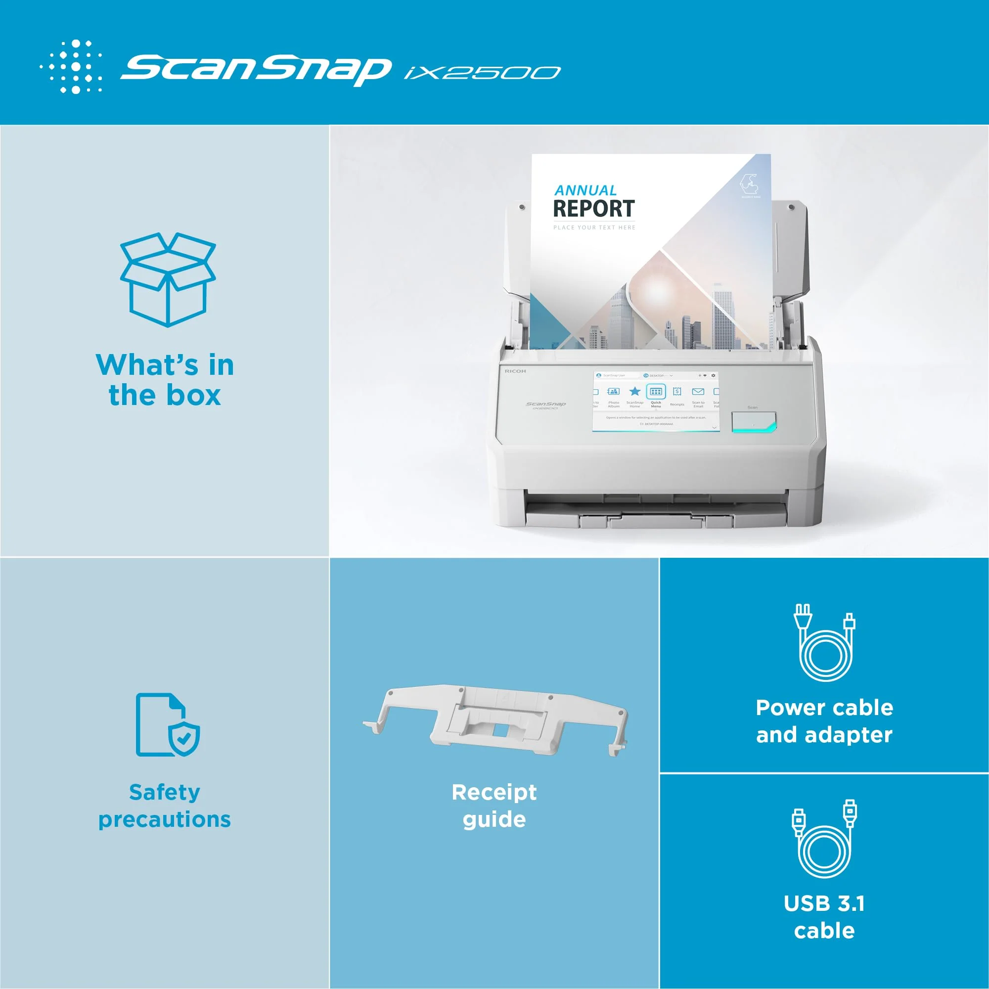 ScanSnap iX2500 Weiß – Ultraschneller Duplex-Scanner mit 45 S./Min., 100-Blatt-ADF, 600 DPI, 5″ Touchscreen, WLAN/Bluetooth/USB-Konnektivität - Image 5