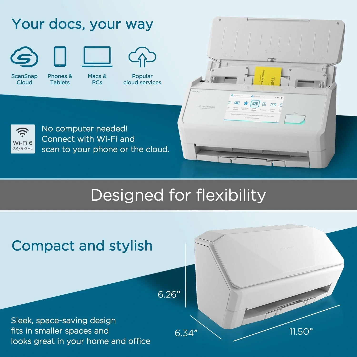 ScanSnap iX2500 Weiß – Ultraschneller Duplex-Scanner mit 45 S./Min., 100-Blatt-ADF, 600 DPI, 5″ Touchscreen, WLAN/Bluetooth/USB-Konnektivität - Image 8