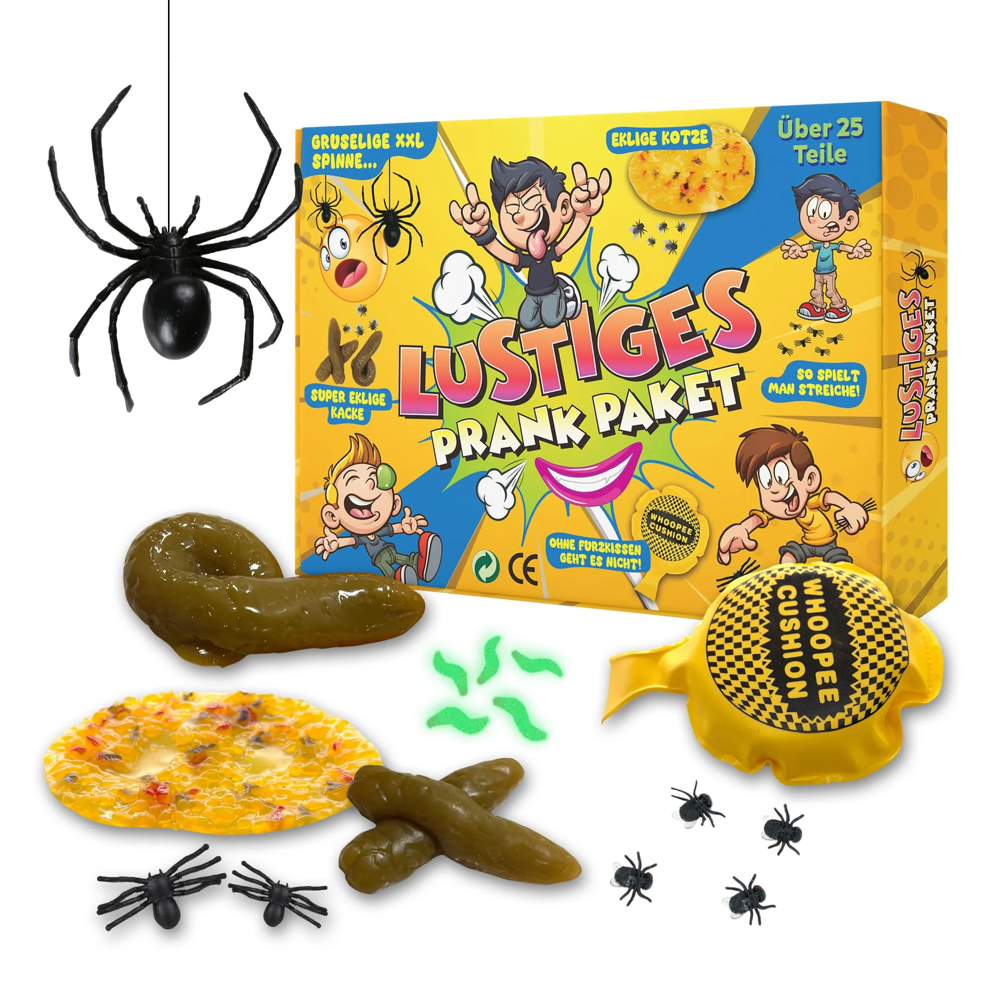 Scherzartikel Box – 25+ Teile Prank Set mit Klassiker-Gags & Insektenattrappen – Spaßgeschenk für Kinder & Erwachsene – Geburtstag, JGA, Party – Versand aus Deutschland