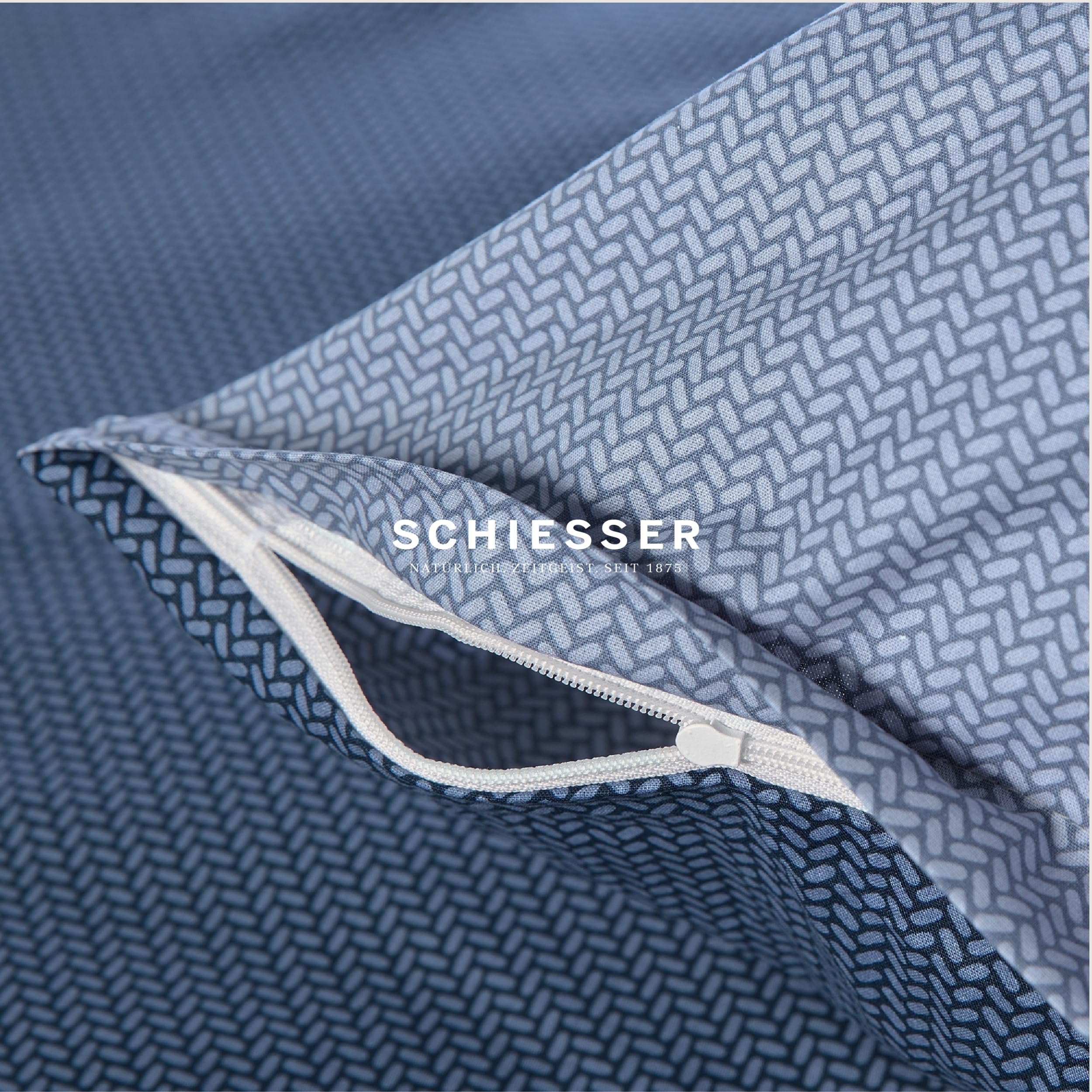 Schiesser Bettwäscheset Silva | 2-teilig | Strickoptik | Renforcé | 100% Baumwolle | Oeko-Tex Zertifiziert | Reißverschluss | 135x200cm + 80x80cm | Blau - Image 5