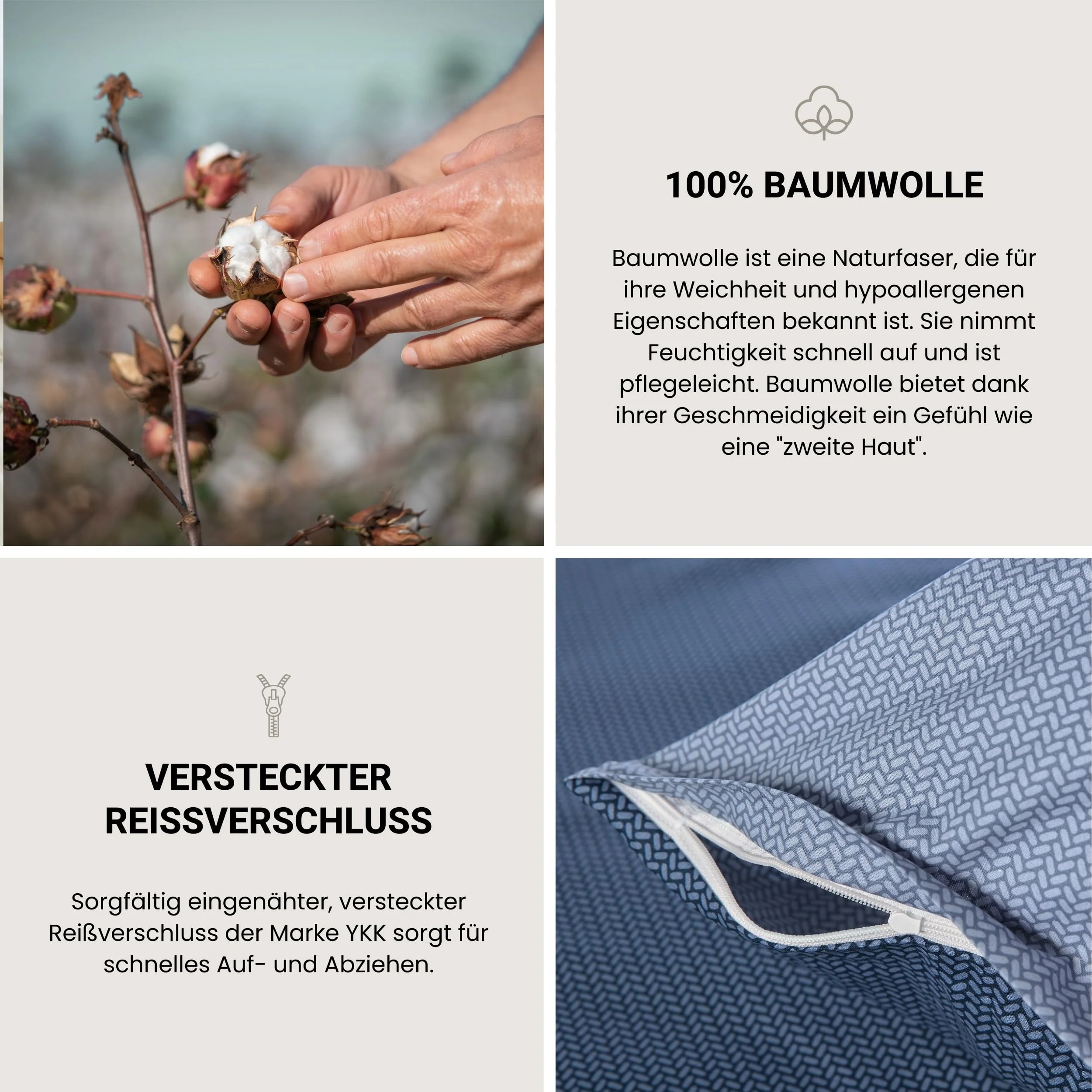 Schiesser Bettwäscheset Silva | 2-teilig | Strickoptik | Renforcé | 100% Baumwolle | Oeko-Tex Zertifiziert | Reißverschluss | 135x200cm + 80x80cm | Blau - Image 6