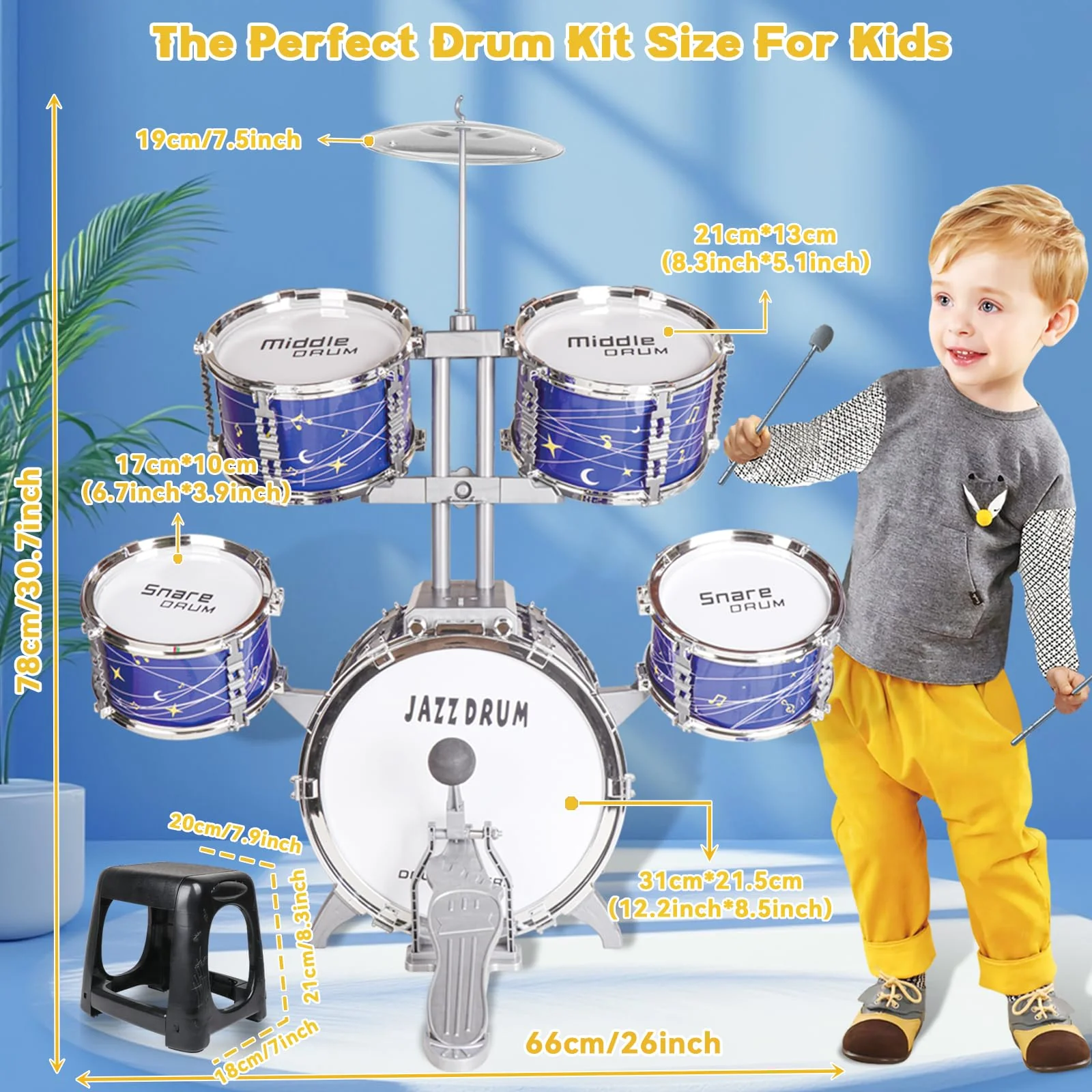 Schlagzeug für Kinder, Verbessertes Jazz-Schlagzeug für Kleinkinder Set von 3–5 Jahren, Kunststoffe Anfänger Schlaginstrumente Spielzeug für 3 4 5 6 Jährige Jungen und Mädchen - Image 4