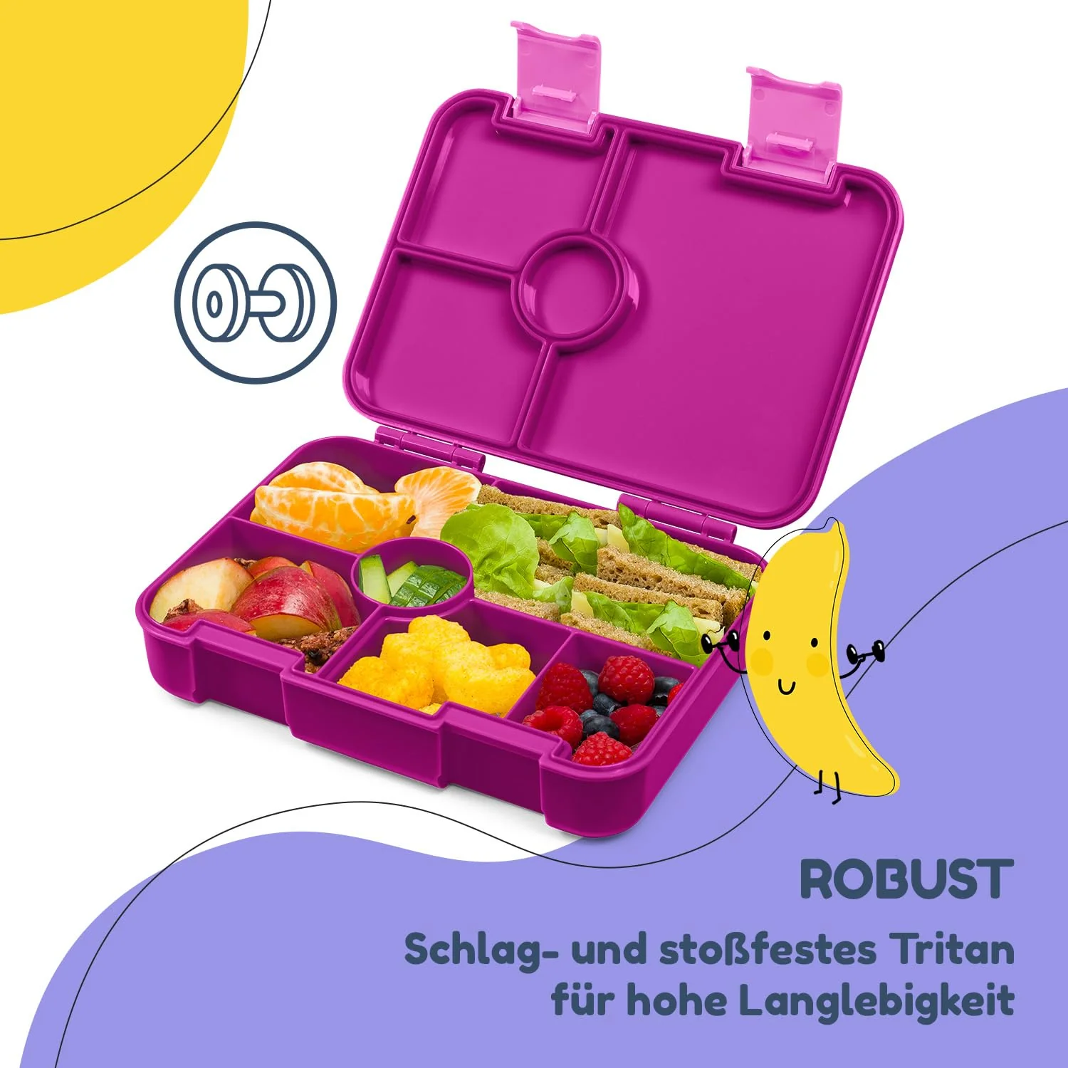 schmatzfatz BPA-Freie Lunchbox Kinder, Bento Box Kinder, Brotbox für Mädchen & Jungen, Snackbox, Perfekt für Schule, Kindergarten & Ausflüge (Lila) - Image 4