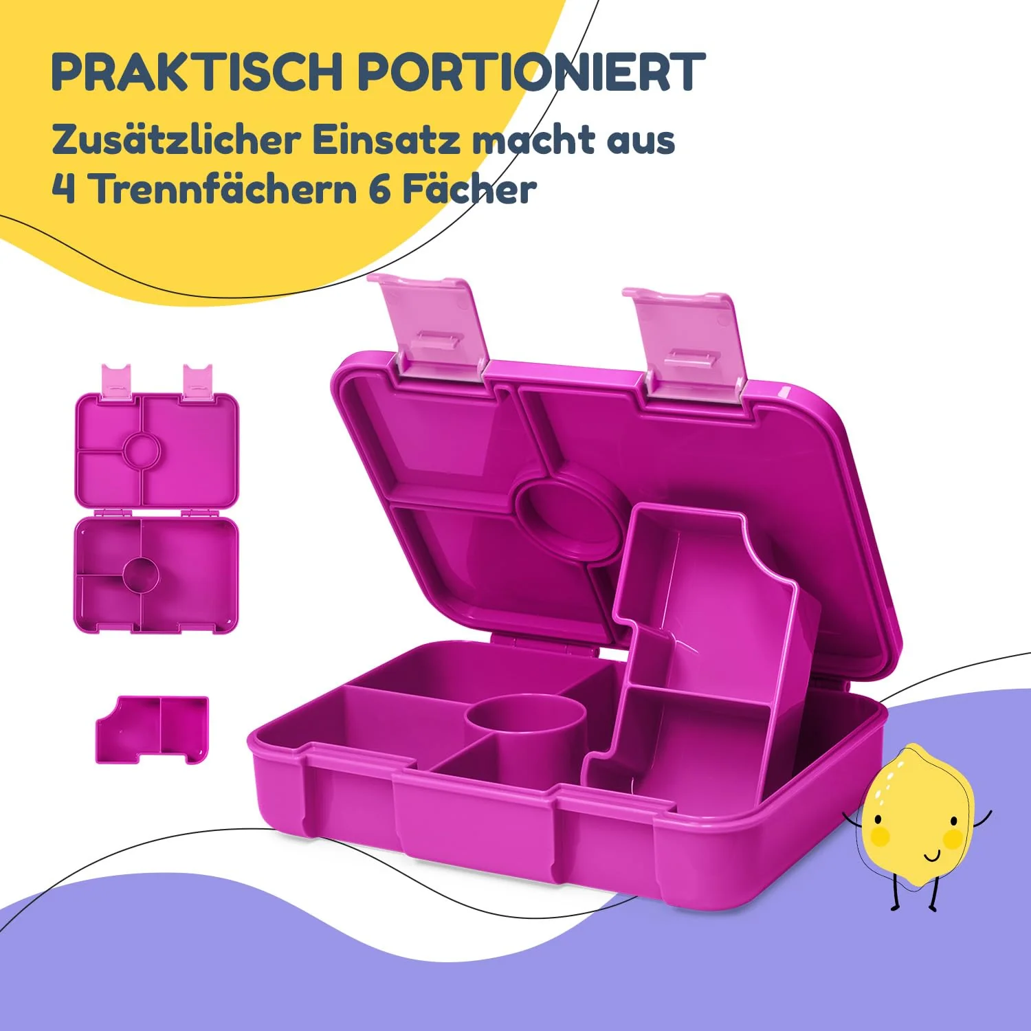 schmatzfatz BPA-Freie Lunchbox Kinder, Bento Box Kinder, Brotbox für Mädchen & Jungen, Snackbox, Perfekt für Schule, Kindergarten & Ausflüge (Lila) - Image 6