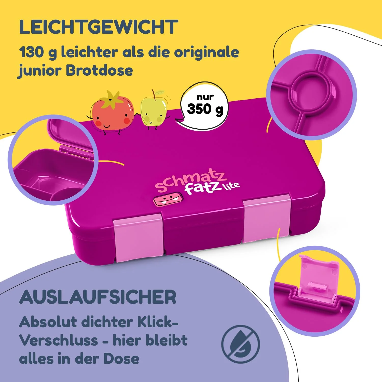 schmatzfatz BPA-Freie Lunchbox Kinder, Bento Box Kinder, Brotbox für Mädchen & Jungen, Snackbox, Perfekt für Schule, Kindergarten & Ausflüge (Lila) - Image 7