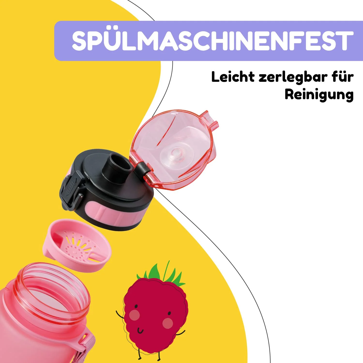 schmatzfatz Klarstein Sportflasche, Sport-Wasserflasche, hält kaltes Wasser, Trinkflasche für Erwachsene, Männer, Frauen und Kinder, BPA-frei, auslaufsicher, 350 ml, Rosa - Image 6