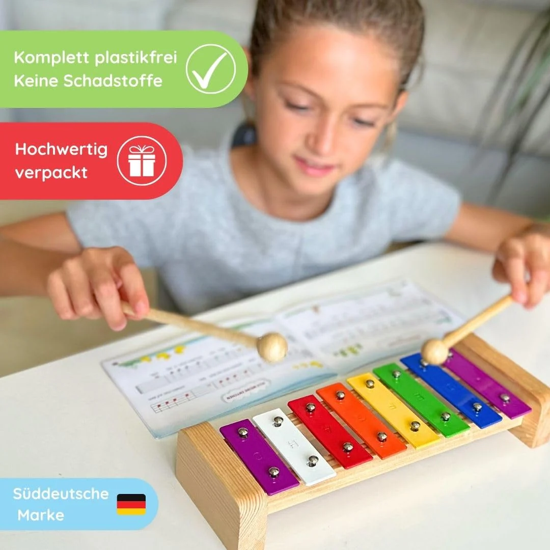 SCHMETTERLINE Holz-Glockenspiel Set mit Holzschlägeln & Notenheft inkl. - Musikinstrument für Kinder ab 3 Jahren - Fördert musikalische Früherziehung & Kreativität - Image 2