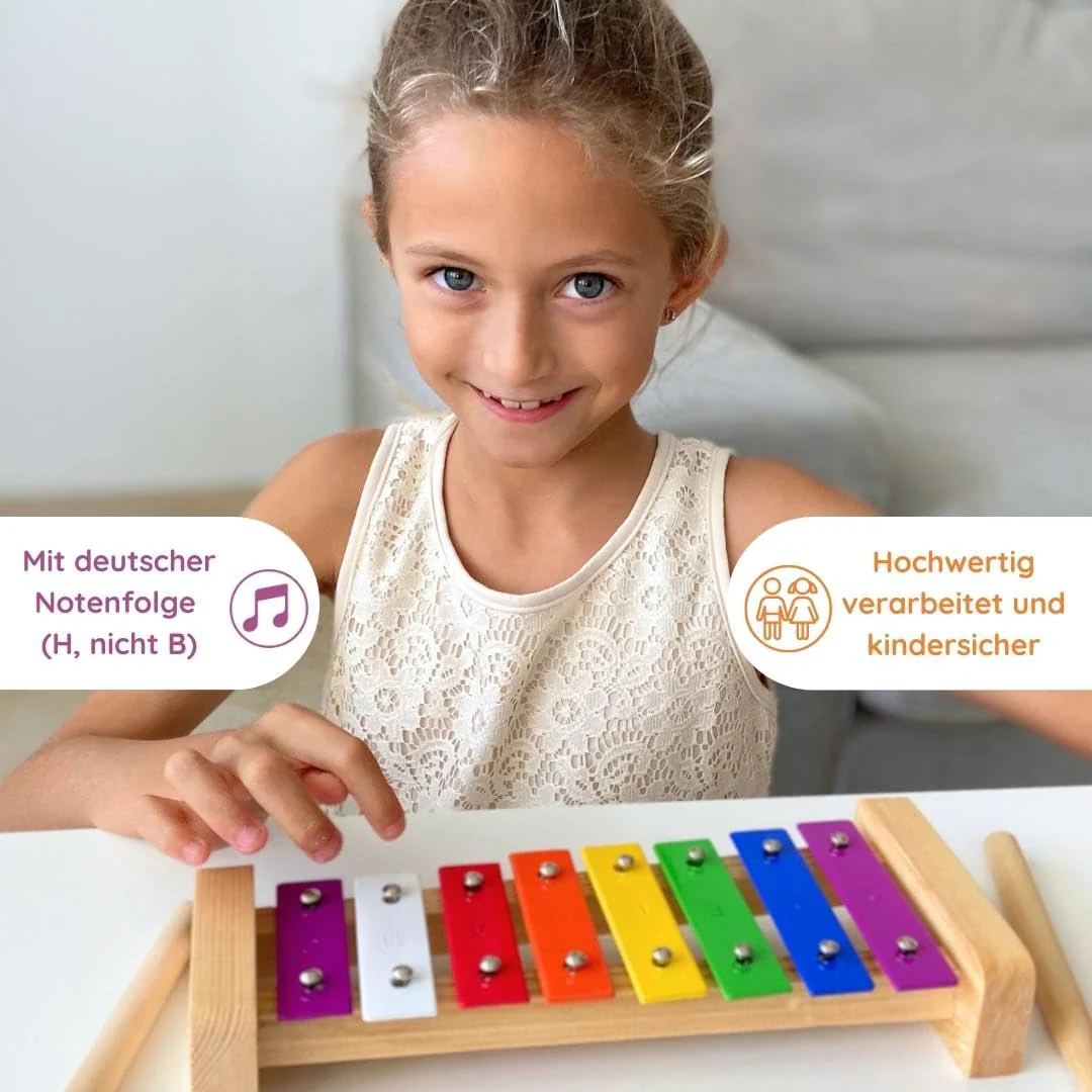 SCHMETTERLINE Holz-Glockenspiel Set mit Holzschlägeln & Notenheft inkl. - Musikinstrument für Kinder ab 3 Jahren - Fördert musikalische Früherziehung & Kreativität - Image 3