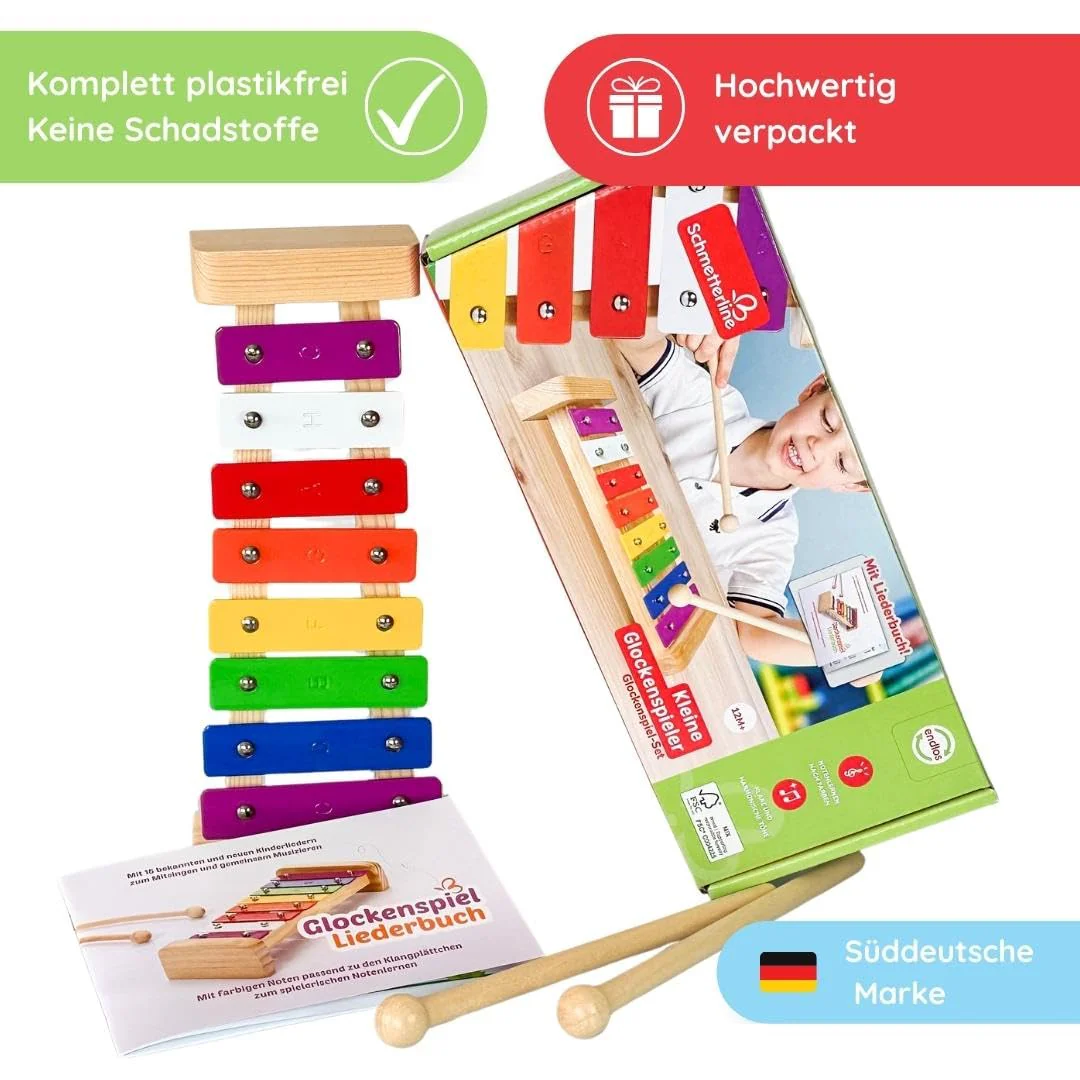 SCHMETTERLINE Holz-Glockenspiel Set mit Holzschlägeln & Notenheft inkl. - Musikinstrument für Kinder ab 3 Jahren - Fördert musikalische Früherziehung & Kreativität - Image 4