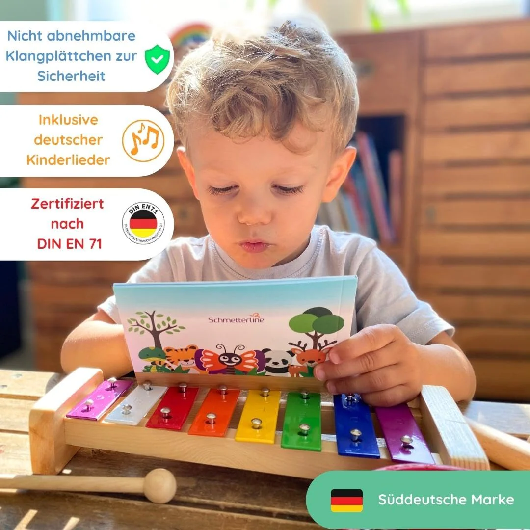 SCHMETTERLINE Holz-Glockenspiel Set mit Holzschlägeln & Notenheft inkl. - Musikinstrument für Kinder ab 3 Jahren - Fördert musikalische Früherziehung & Kreativität - Image 5