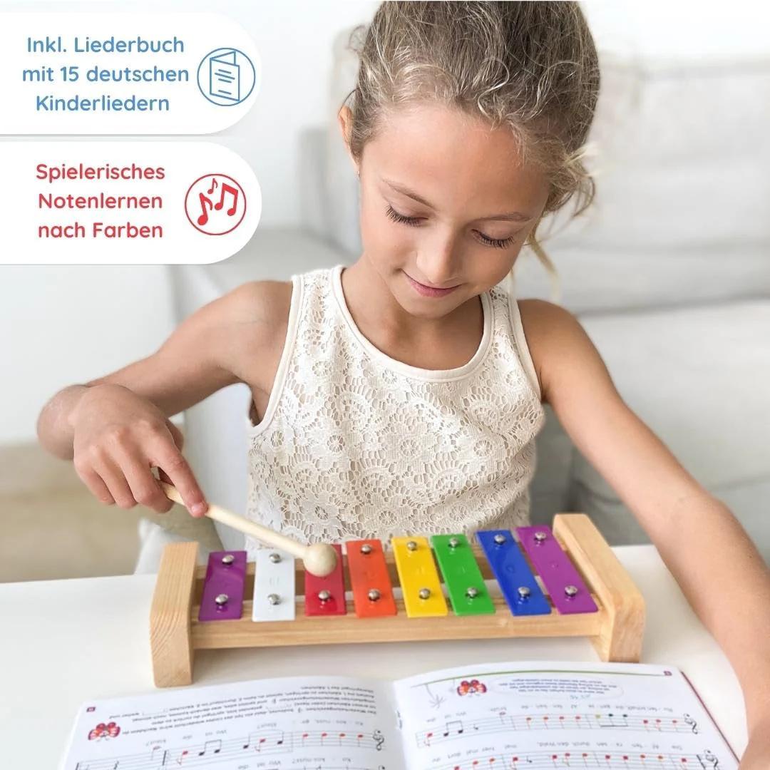 SCHMETTERLINE Holz-Glockenspiel Set mit Holzschlägeln & Notenheft inkl. - Musikinstrument für Kinder ab 3 Jahren - Fördert musikalische Früherziehung & Kreativität - Image 6