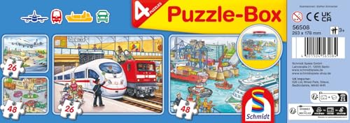 Schmidt Spiele 56508 Verkehrsmittel, 4 Kinderpuzzle im Metallkoffer, 2x26 und 2x48 Teile - Image 8