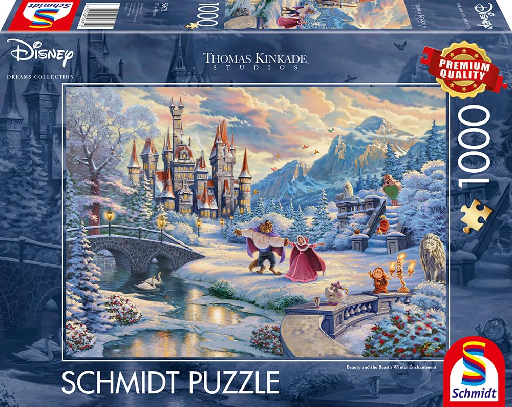 Schmidt Spiele 59671 Thomas Kinkade, Disney, Die Schöne und das Biest, Zauberhafter Winterabend, 1000 Teile Puzzle - Image 2