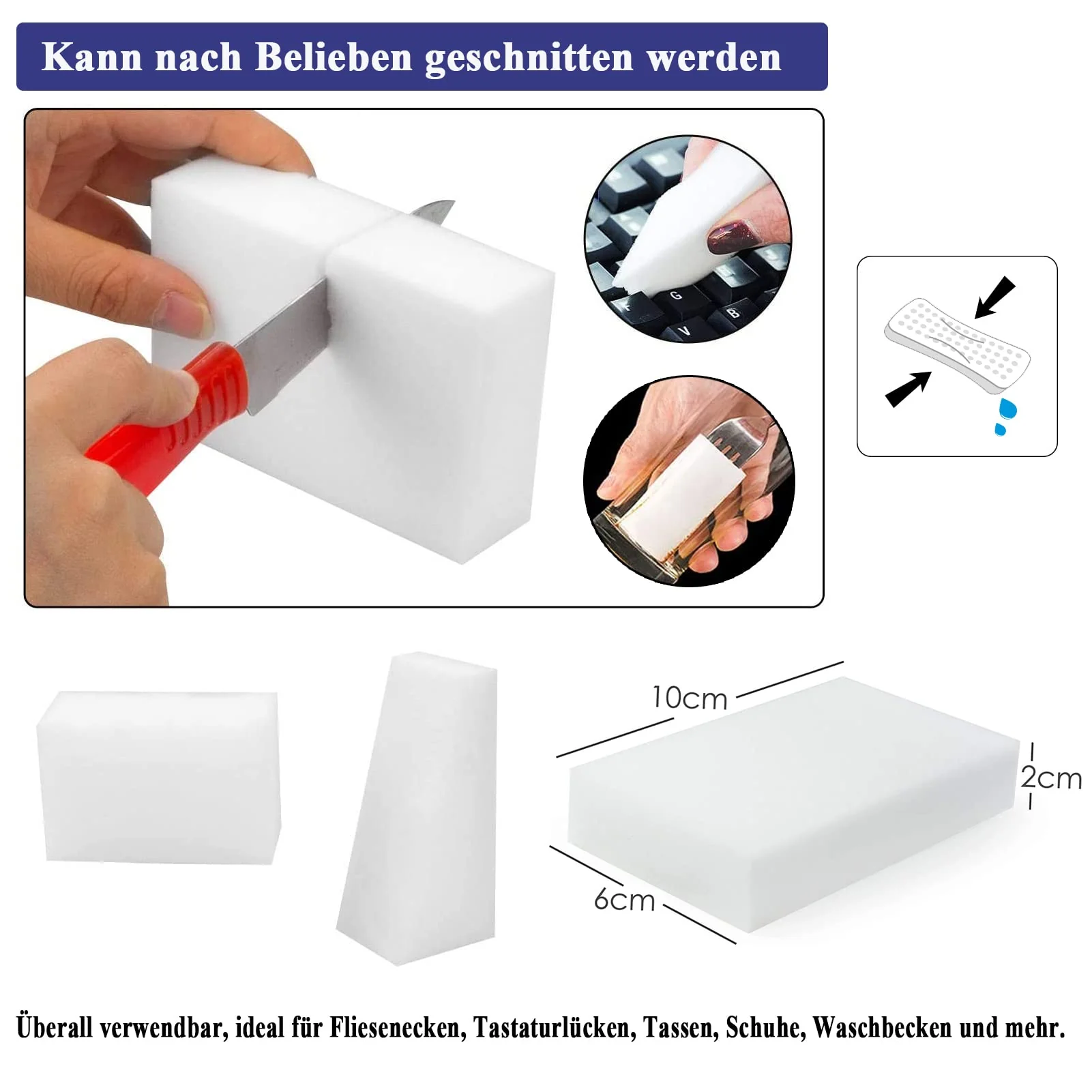 Schmutzradierer, 50 Stück Schwamm Radierschwamm Putzschwamm Zauberschwamm Magic Sponge Eraser, Wunderschwamm Weiß Reinigungsschwamm Melamin Schwamm für Haushalt, Küche, Wand, Bad, Schuhschwamm - Image 2