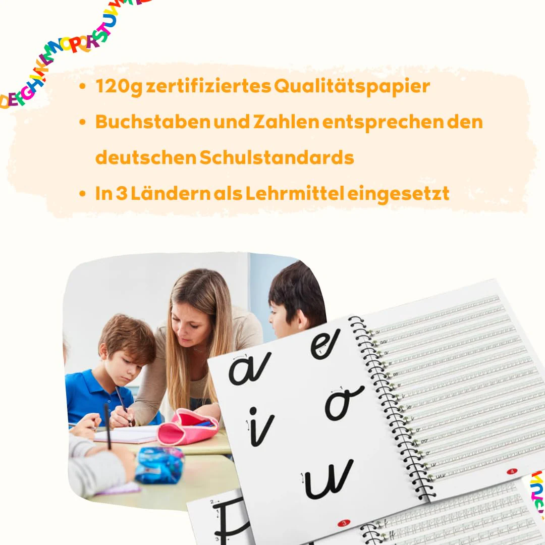 Schreibathlet Schreiblernheft für ABC-Schützen mit vorgeprägten Buchstaben zum Erlenen der Schreibschrift in vereinfachter Ausgangsschrift (VA), Schulkonform & mehrfach nutzbar - Image 3