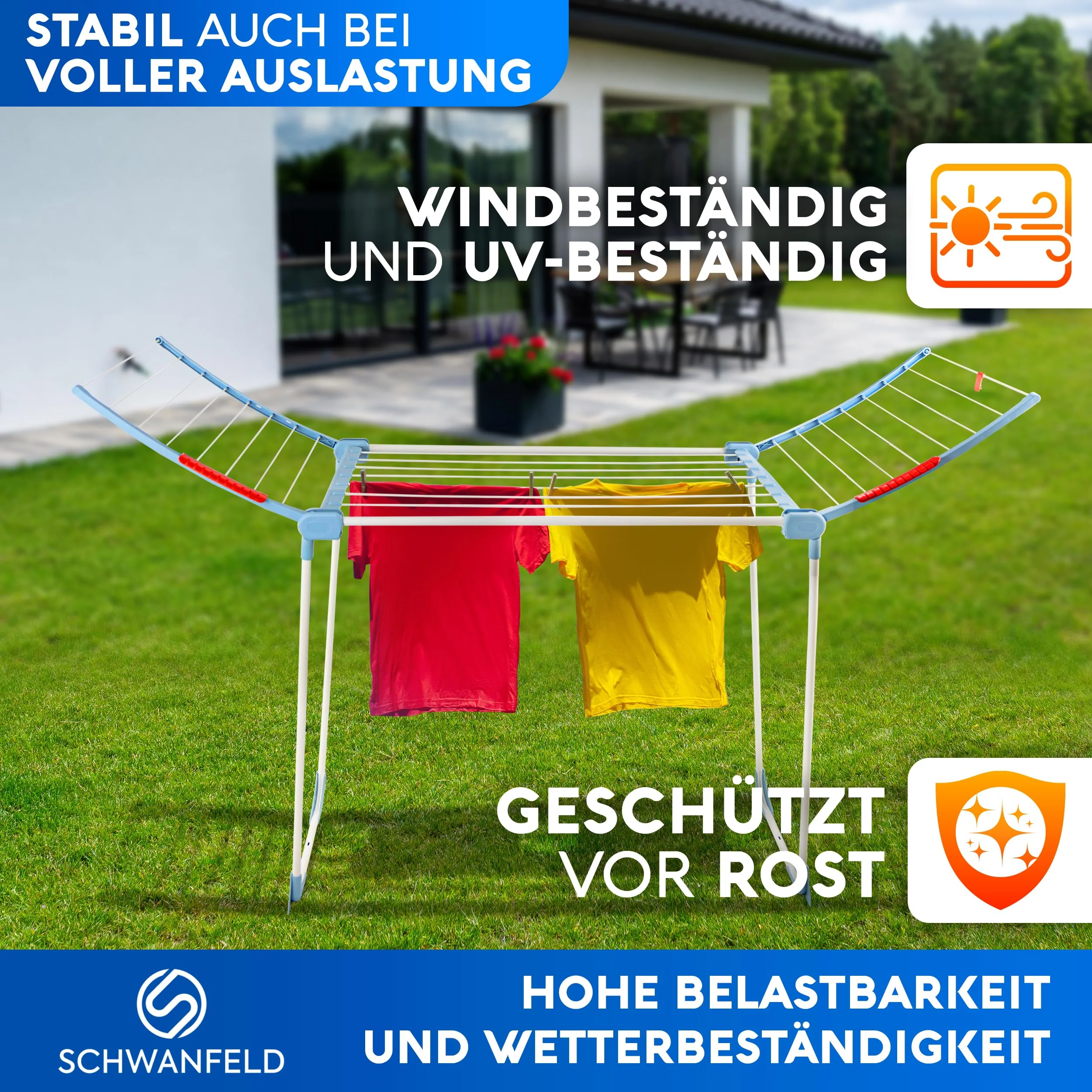 SCHWANFELD® Wäscheständer [18M TROCKENLÄNGE] - Premium Wäschetrockner Ständer - Faltbarer Wäscheständer XXL - Standtrockner rutschfest - Wäscheständer Balkon - Clothes Drying Rack - Laundry Rack - Image 2