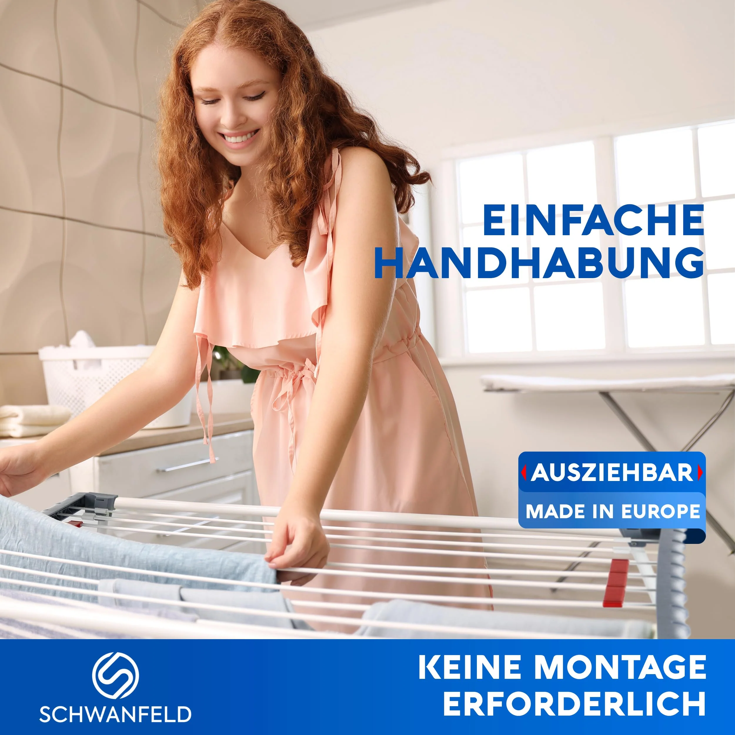SCHWANFELD® Wäscheständer ausziehbar [20M TROCKENLÄNGE] - Wäscheständer hoch - Premium Wäschetrockner Ständer - Faltbarer Wäscheständer XXL - ausziehbarer Wäscheständer - Standtrockner rutschfest - Image 2