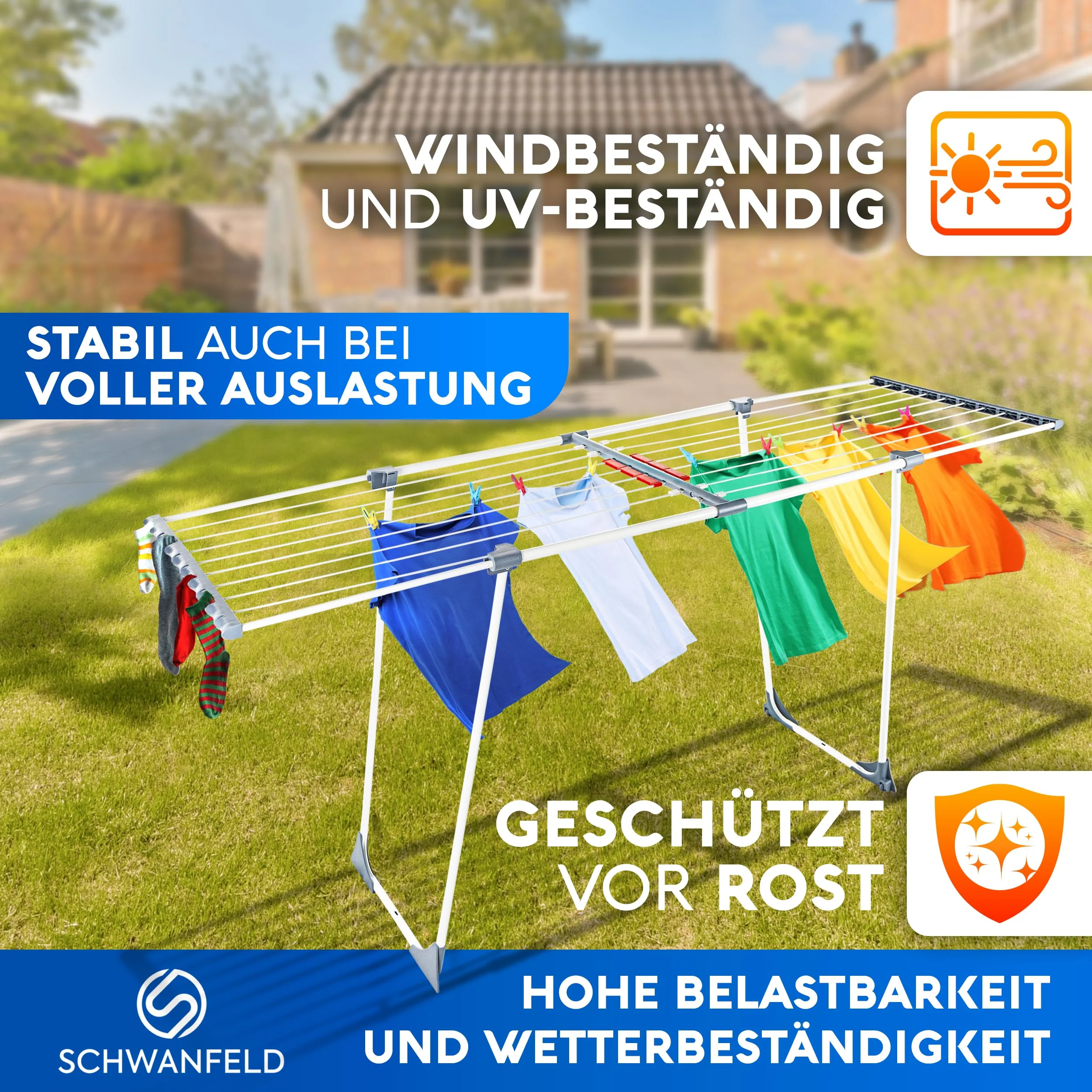 SCHWANFELD® Wäscheständer ausziehbar [20M TROCKENLÄNGE] - Wäscheständer hoch - Premium Wäschetrockner Ständer - Faltbarer Wäscheständer XXL - ausziehbarer Wäscheständer - Standtrockner rutschfest - Image 6