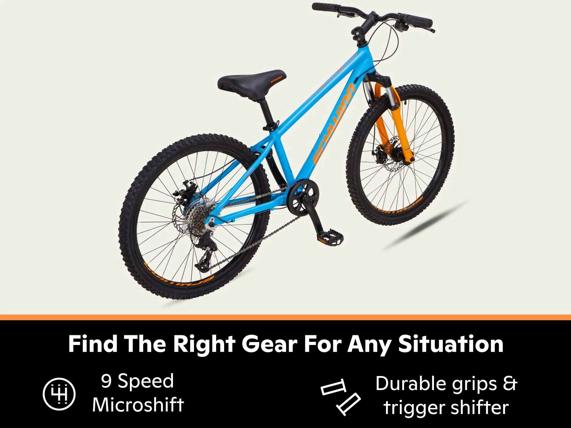 Schwinn Fleet Mountainbike für Jungen, 24-Zoll-Reifen, 12-Zoll-Rahmen aus Leichtmetalllegierung, Gabelfederung, 9 Gänge, Scheibenbremsen, Orange/Blau - Image 5