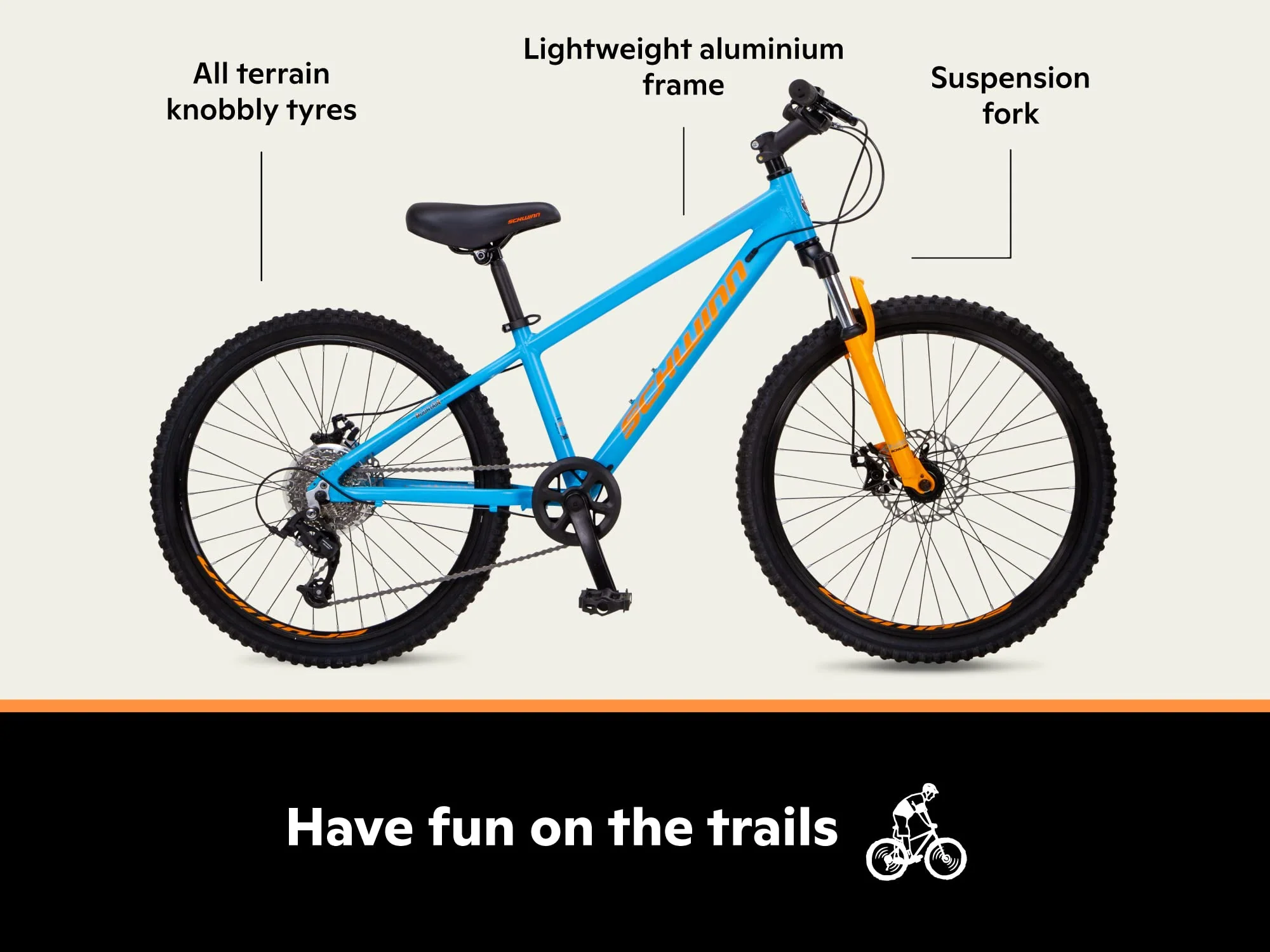 Schwinn Fleet Mountainbike für Jungen, 24-Zoll-Reifen, 12-Zoll-Rahmen aus Leichtmetalllegierung, Gabelfederung, 9 Gänge, Scheibenbremsen, Orange/Blau - Image 7