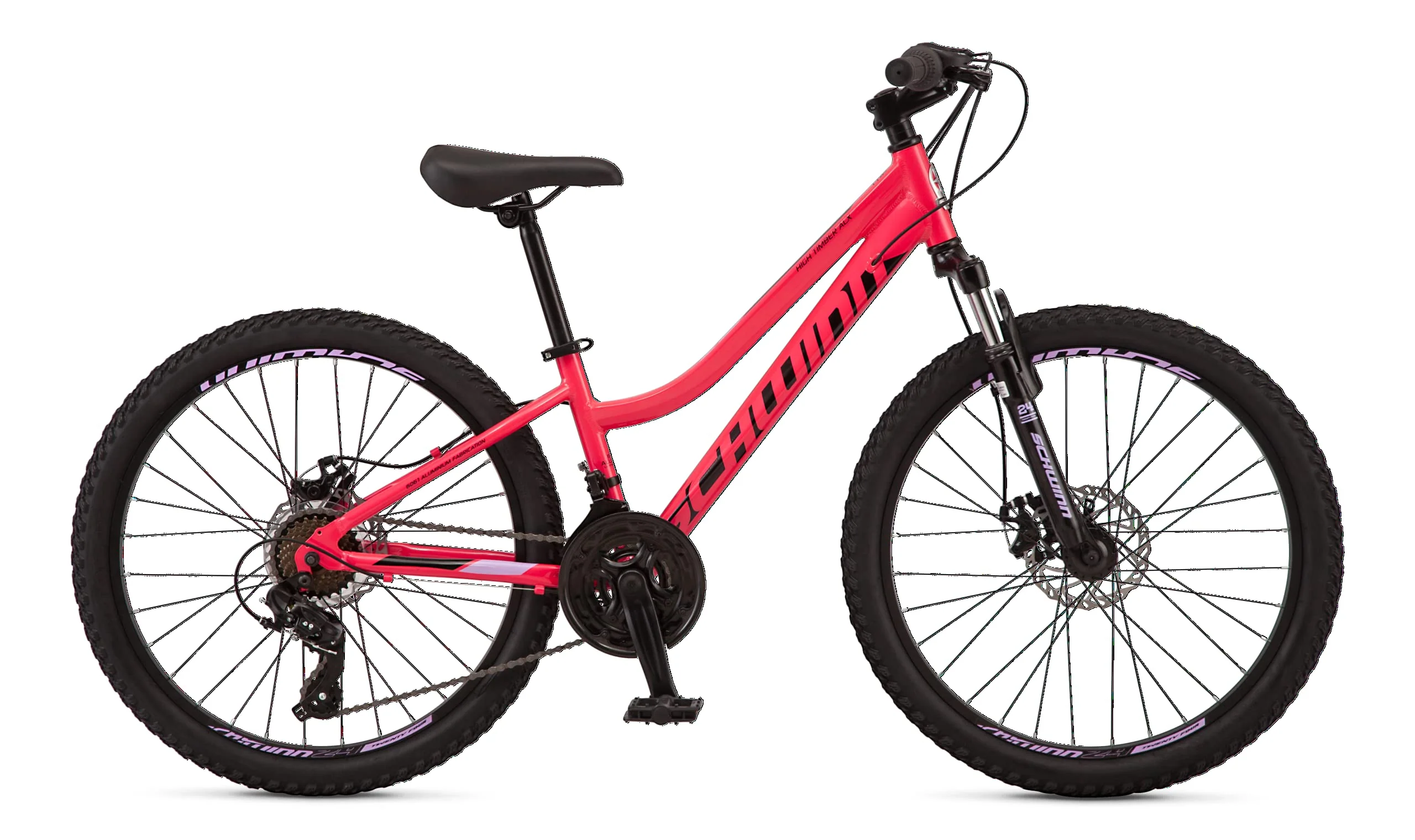 Schwinn High Timber ALX Youth/Adult Mountain Bike, Aluminum Frame and Disc Brakes, 24-Inch Wheels, 21-Speed, Coral - Image 2