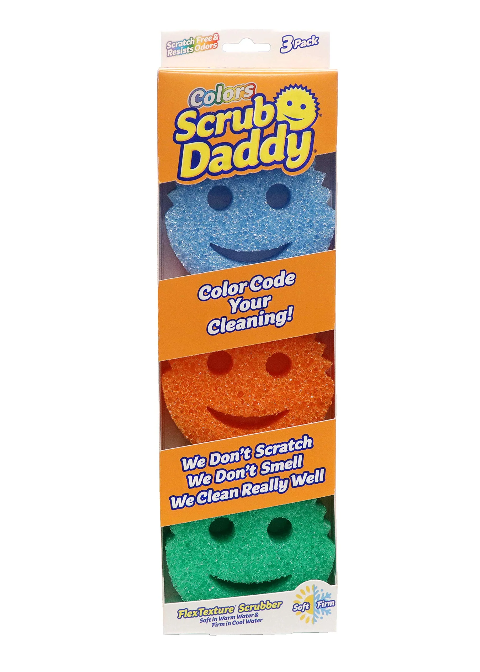 Scrub Daddy Colors Spülschwamm, Putzschwämme im Multipack - Texturveränderung, kratzfreier Schmutzradierer Schwamm für die Küche, geruchsresistent, Küchenschwamm spülmaschinenfest - 3-er Pack
