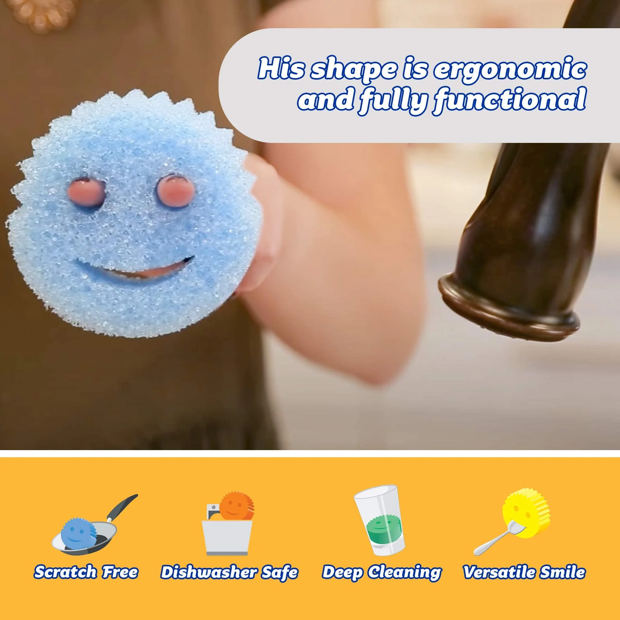 Scrub Daddy Colors Spülschwamm, Putzschwämme im Multipack - Texturveränderung, kratzfreier Schmutzradierer Schwamm für die Küche, geruchsresistent, Küchenschwamm spülmaschinenfest - 3-er Pack - Image 4