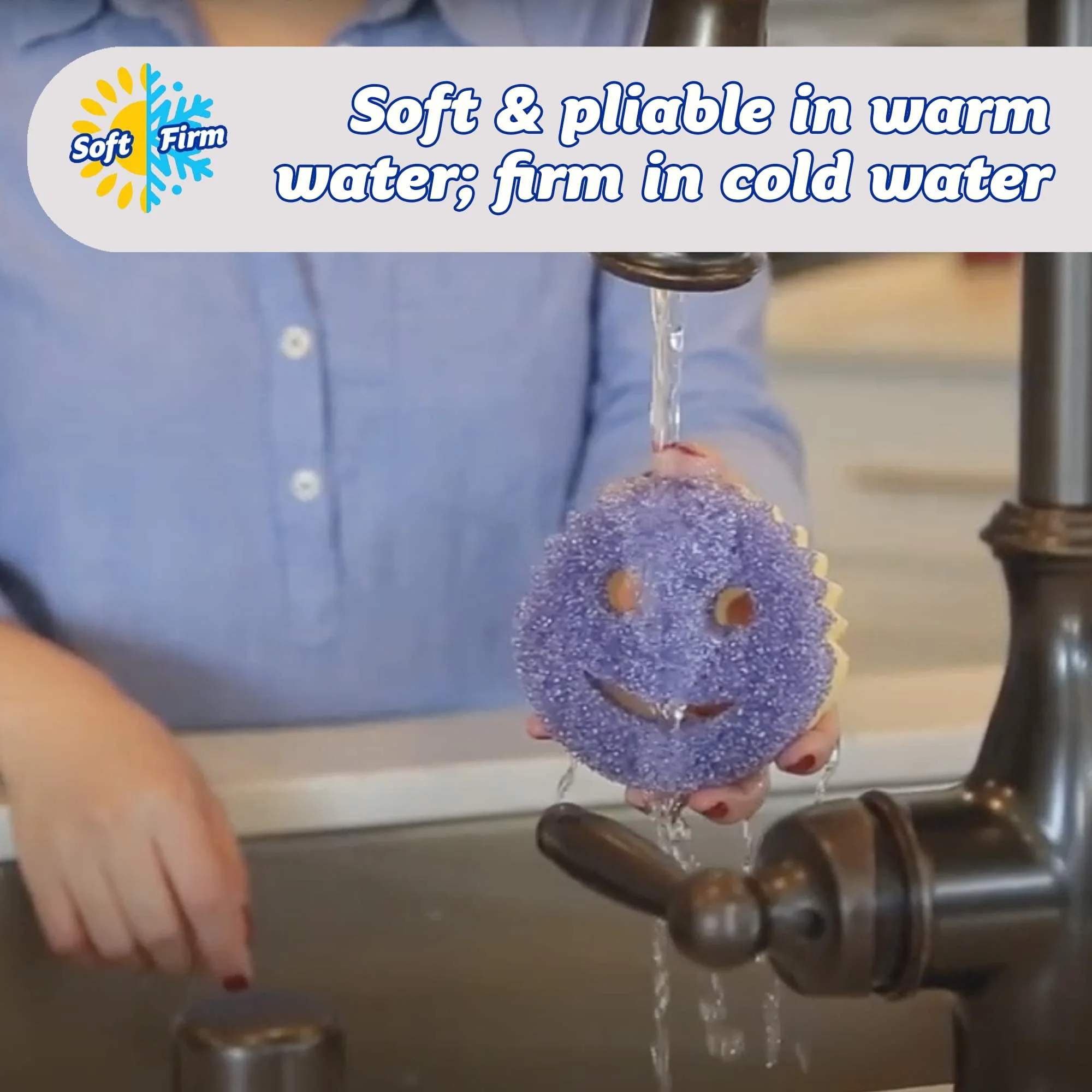 Scrub Daddy Scrub Mommy Putzschwamm, Topfreiniger Küchenschwämme, Putzmittel mit Texturveränderung, kratzfreier Spülschwamm, geruchsresistenter Smiley Schwamm, Geschirrschwamm - 4er Pack Assortiert - Image 4