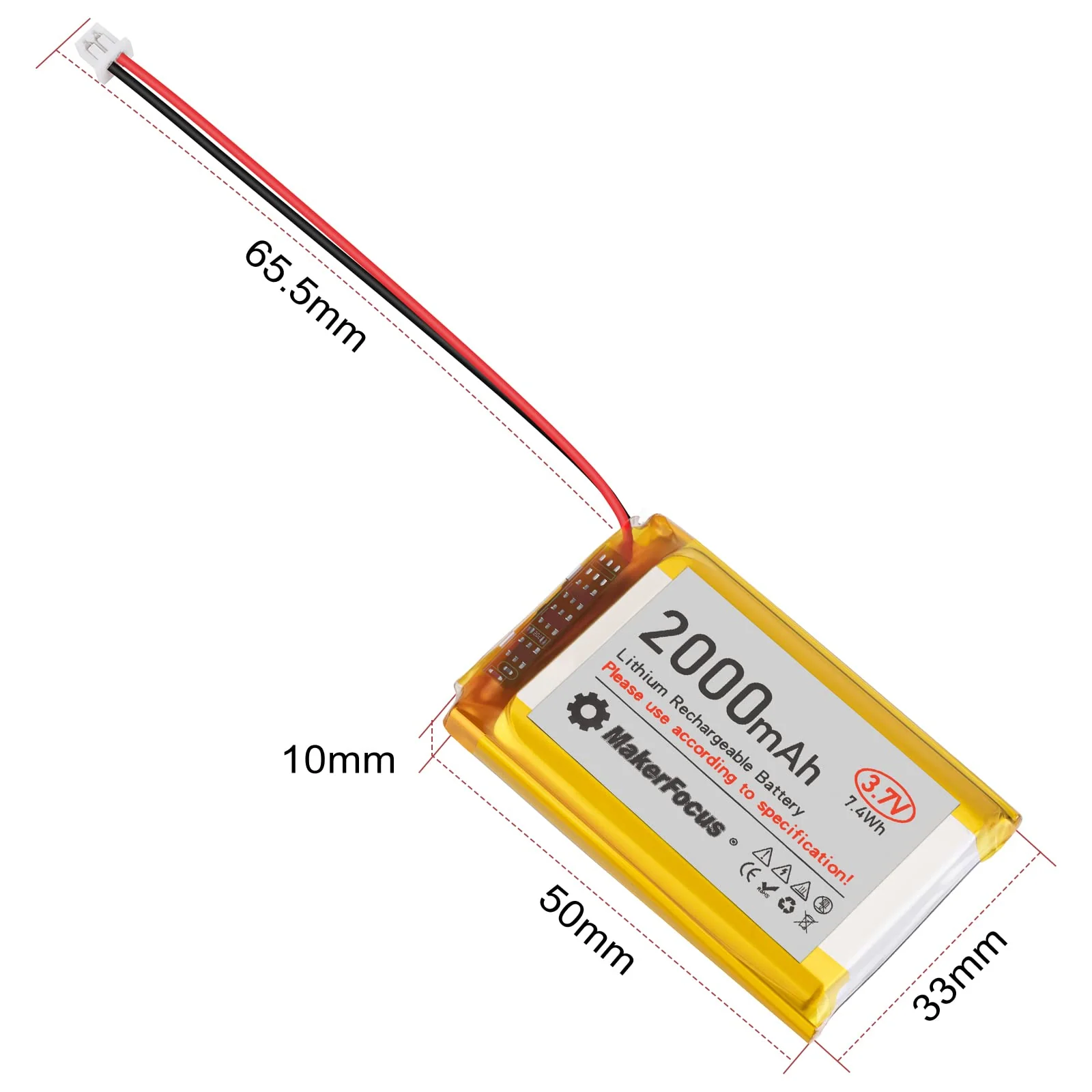 Seamuing 4 Stück 3,7V 2000mAh Lithium Batterie 1S 1C LiPo Akku mit Schutzplatine, Isolierband und Micro JST 1.25-Stecker für Arduino, ESP32-Entwicklungsplatine - Image 2