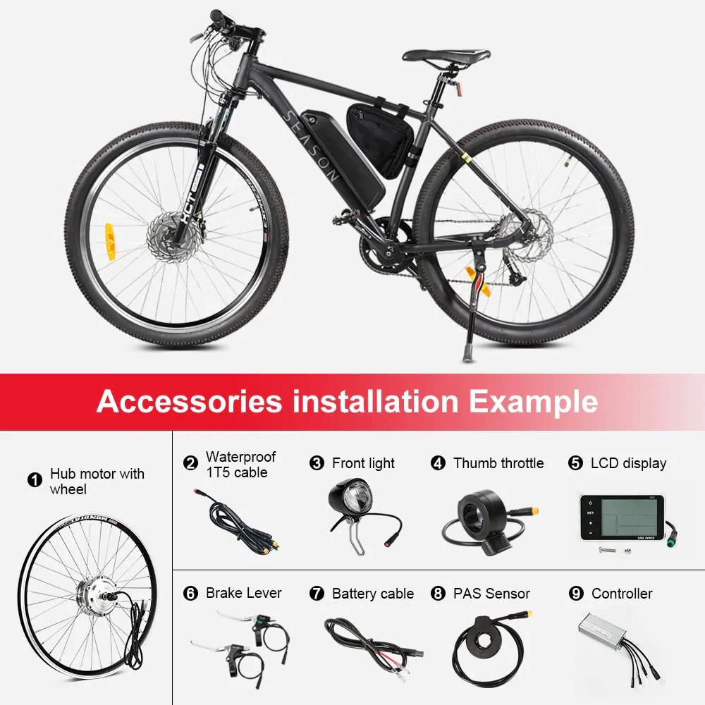 SEASON 20/24 / 26/28 / 700C Zoll Ebike Umbausatz 36V 250W Brushless Getriebe Vorderrad Nabenmotor, Elektrofahrrad Conversion Kit | LCD Display, Sensor (24'' 250W / 25km/h) - Image 6