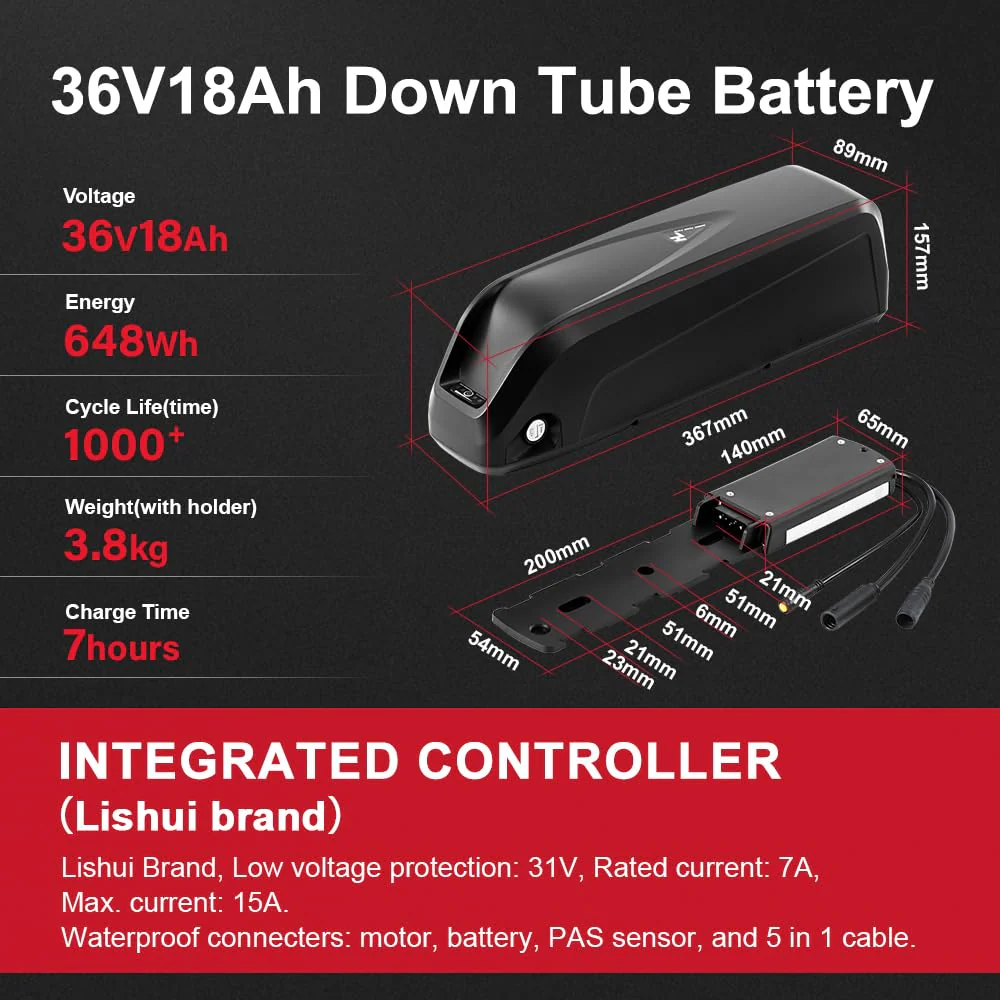 SEASON 26''/ 28''(700C) E-Bike Umbausatz 36V 250W Frontmotor mit 36V Akku, für Vorderrad, mit integriertem Controller und Ladegerät (26'' Kit+36V18Ah Akku) - Image 4