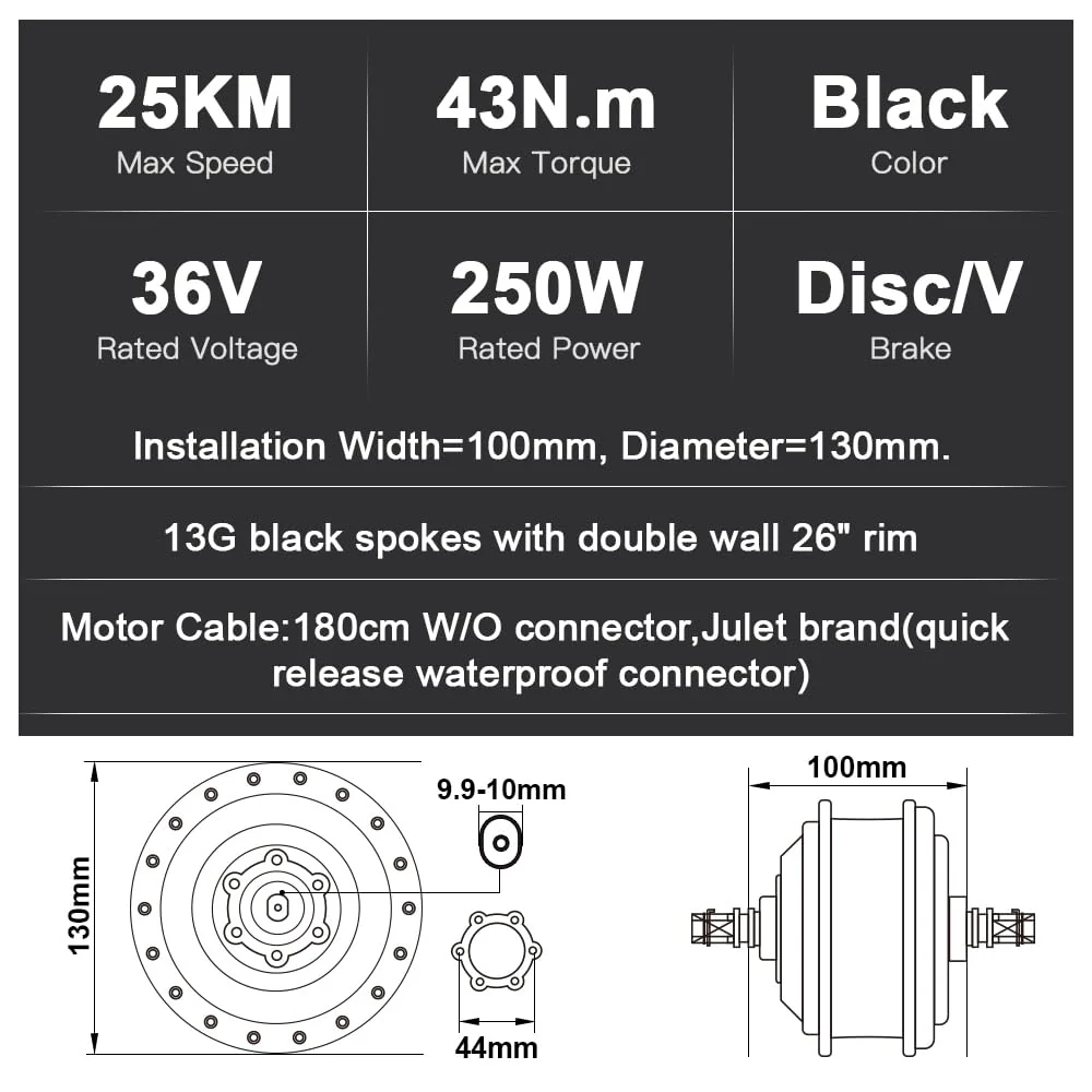 SEASON 26''/ 28''(700C) E-Bike Umbausatz 36V 250W Frontmotor mit 36V Akku, für Vorderrad, mit integriertem Controller und Ladegerät (26'' Kit+36V18Ah Akku) - Image 5