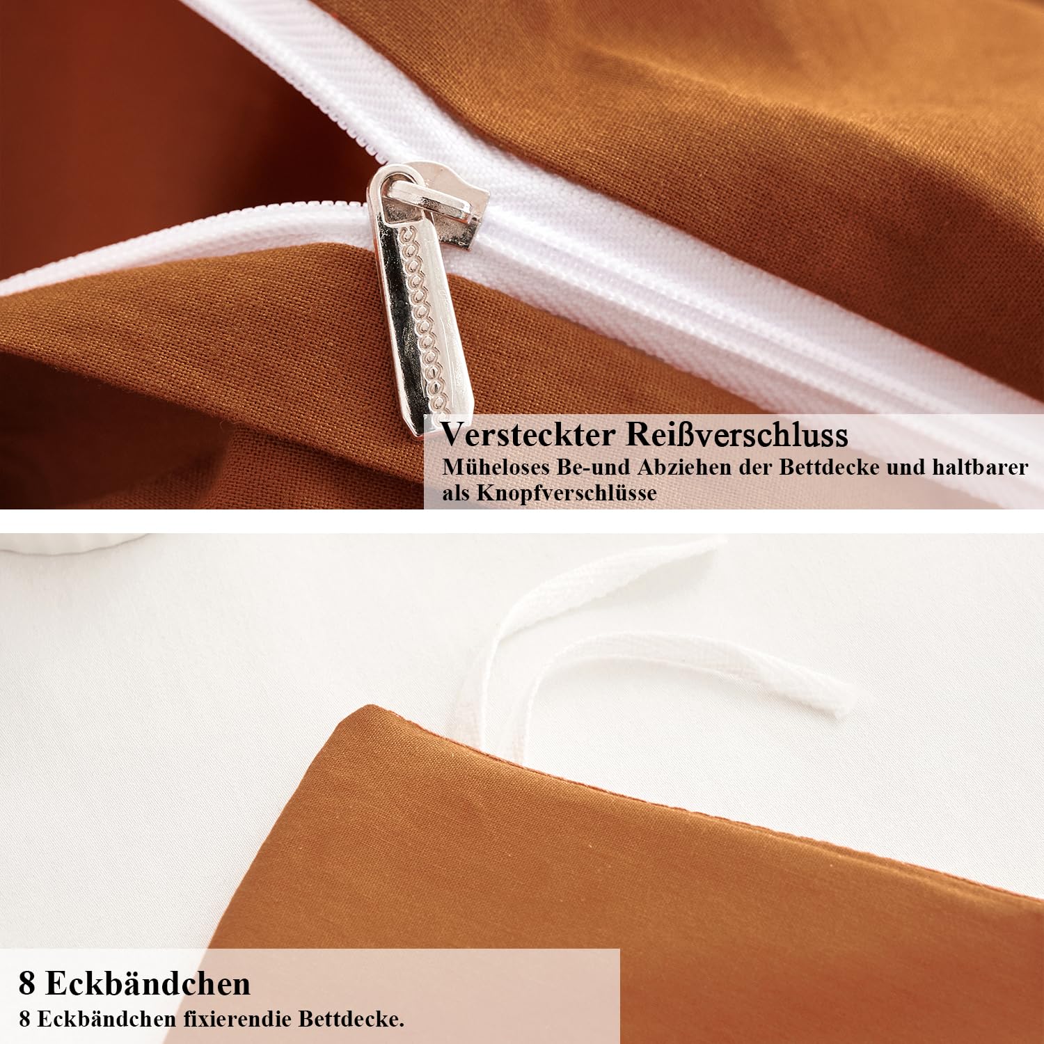 Sedefen Bettwäsche 200x200cm Baumwolle Bettwäsche-Sets Karamell Braun ÖKO-TEX Zertifiziert Bettbezug 3 Teilig Hohe Qualität 100% Baumwolle Bettwaren-Sets mit Reißverschluss und 2 Kissenbezug 80x80cm - Image 5