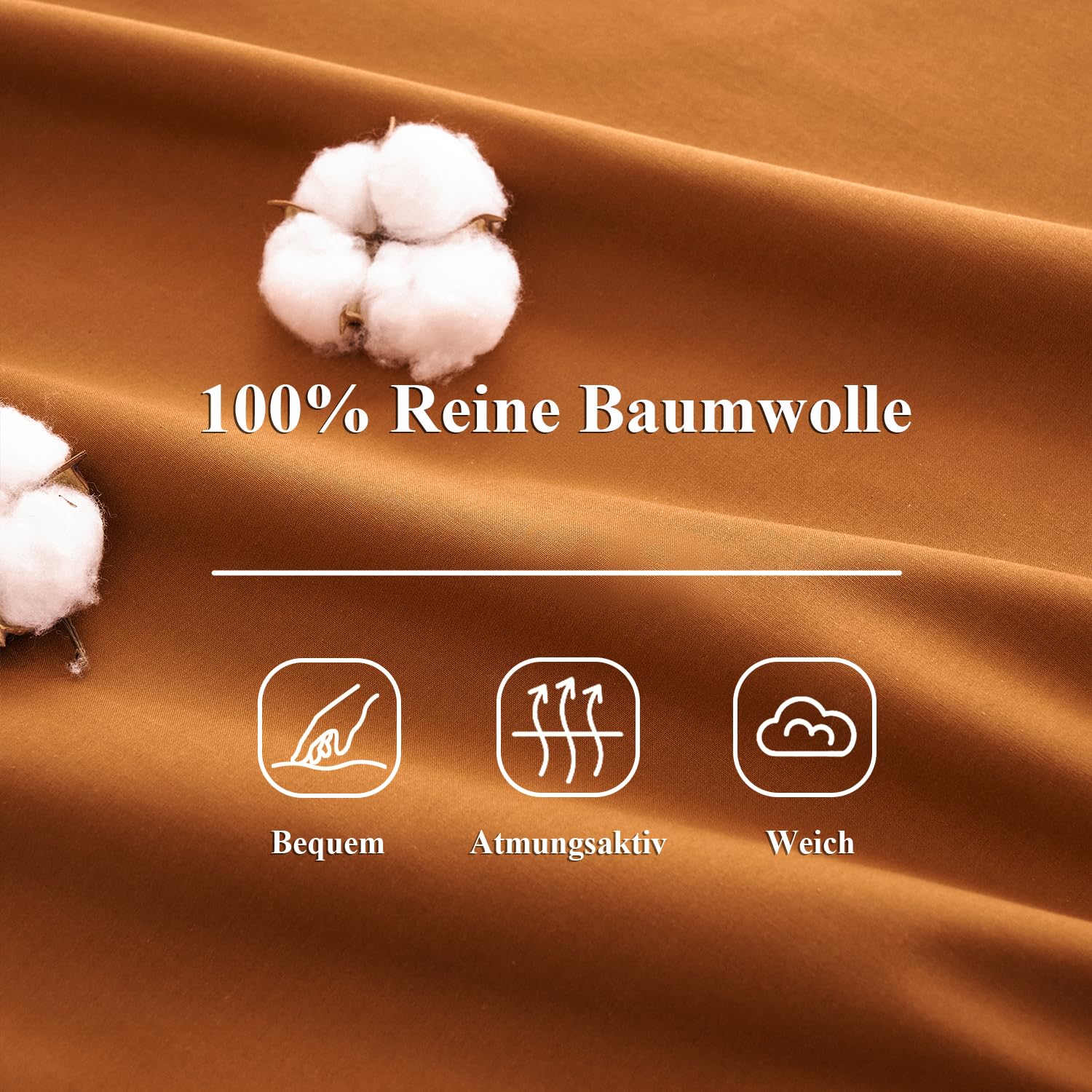 Sedefen Bettwäsche 200x200cm Baumwolle Bettwäsche-Sets Karamell Braun ÖKO-TEX Zertifiziert Bettbezug 3 Teilig Hohe Qualität 100% Baumwolle Bettwaren-Sets mit Reißverschluss und 2 Kissenbezug 80x80cm - Image 7