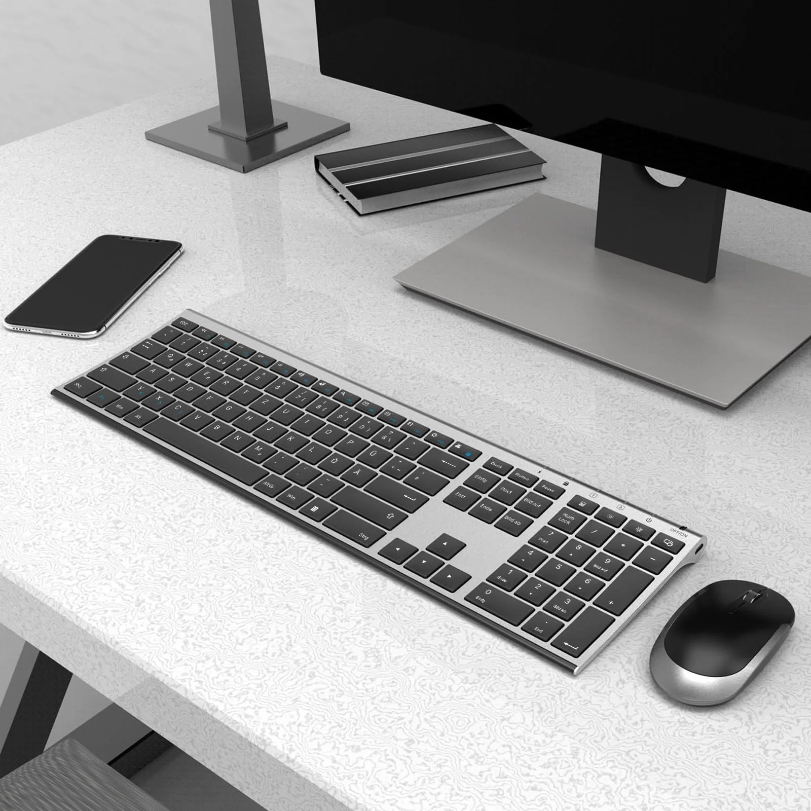 seenda Funktastatur mit Maus, Wiederaufladbare Tastatur Maus Set kabellos für Computer/Laptop, leise klick, Fullsize & QWERTZ Layout(Schwarz & Grau) - Image 6