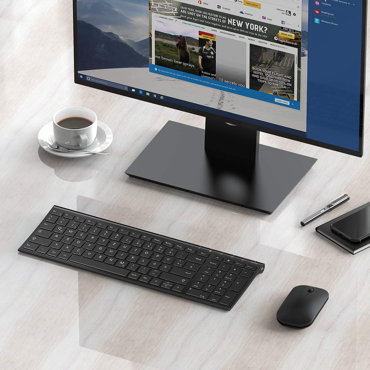 seenda Tastatur Maus Set Kabellos, Wiederaufladbare Aluminium Tastatur mit kompaktes Design, Ultradünne und Leise Funktastatur mit Maus für PC/Laptop/Smart TV, QWERTZ Layout, Schwarz - Image 13
