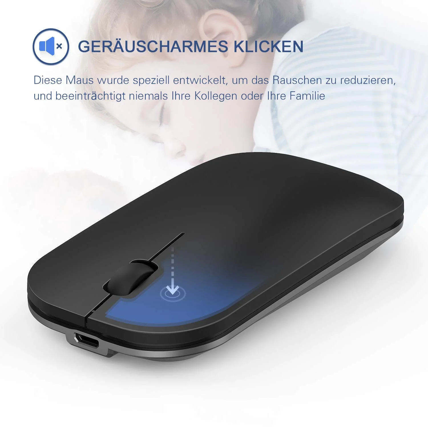 seenda Tastatur Maus Set Kabellos, Wiederaufladbare Kleine Funktastatur mit Maus, Leise Tastatur mit Aluminiumgehäuse für PC/Laptop/Smart TV, QWERTZ Layout, Grau - Image 4