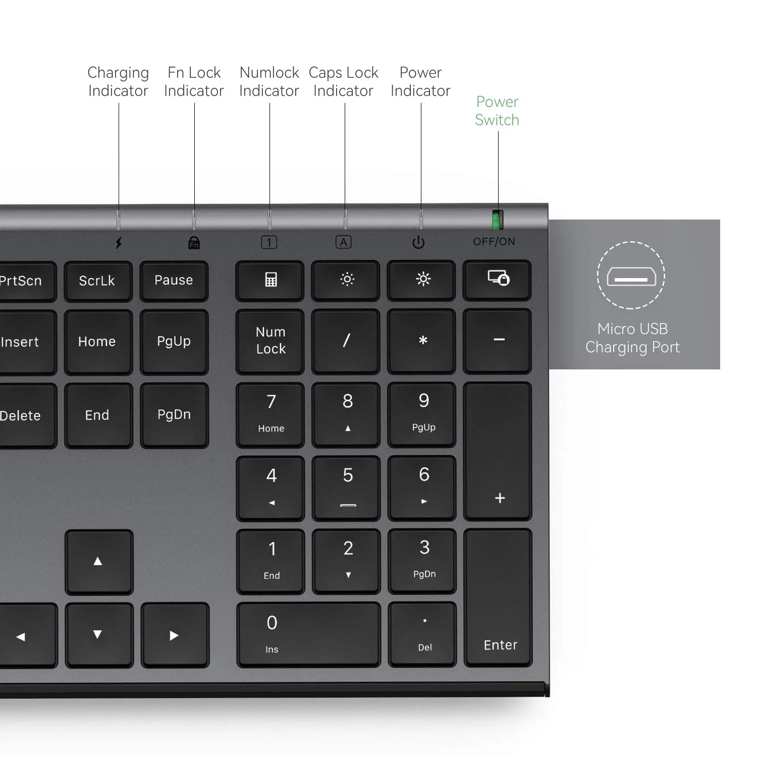 Seenda Wiederaufladbares kabelloses Tastatur- und Maus-Set, volle Größe, ultradünn, leise, USB-Tastatur und Maus, QWERTY-Layout für Windows-PC, Computer, Laptop, Grau - Image 3
