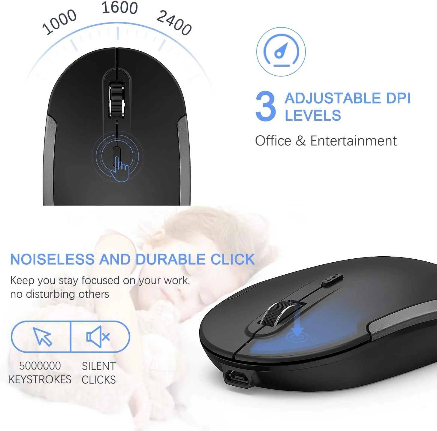 Seenda Wiederaufladbares kabelloses Tastatur- und Maus-Set, volle Größe, ultradünn, leise, USB-Tastatur und Maus, QWERTY-Layout für Windows-PC, Computer, Laptop, Grau - Image 4
