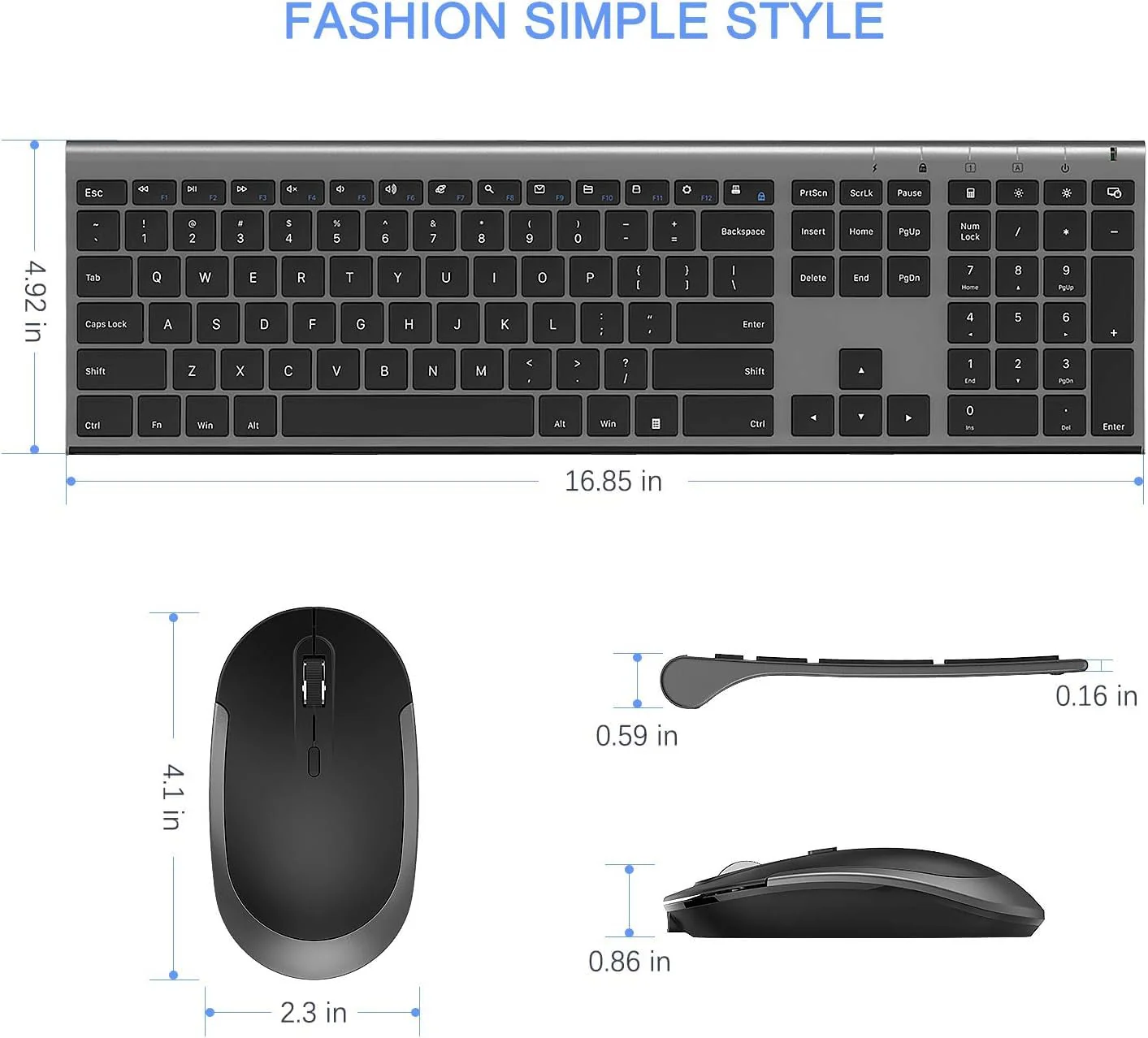Seenda Wiederaufladbares kabelloses Tastatur- und Maus-Set, volle Größe, ultradünn, leise, USB-Tastatur und Maus, QWERTY-Layout für Windows-PC, Computer, Laptop, Grau - Image 5