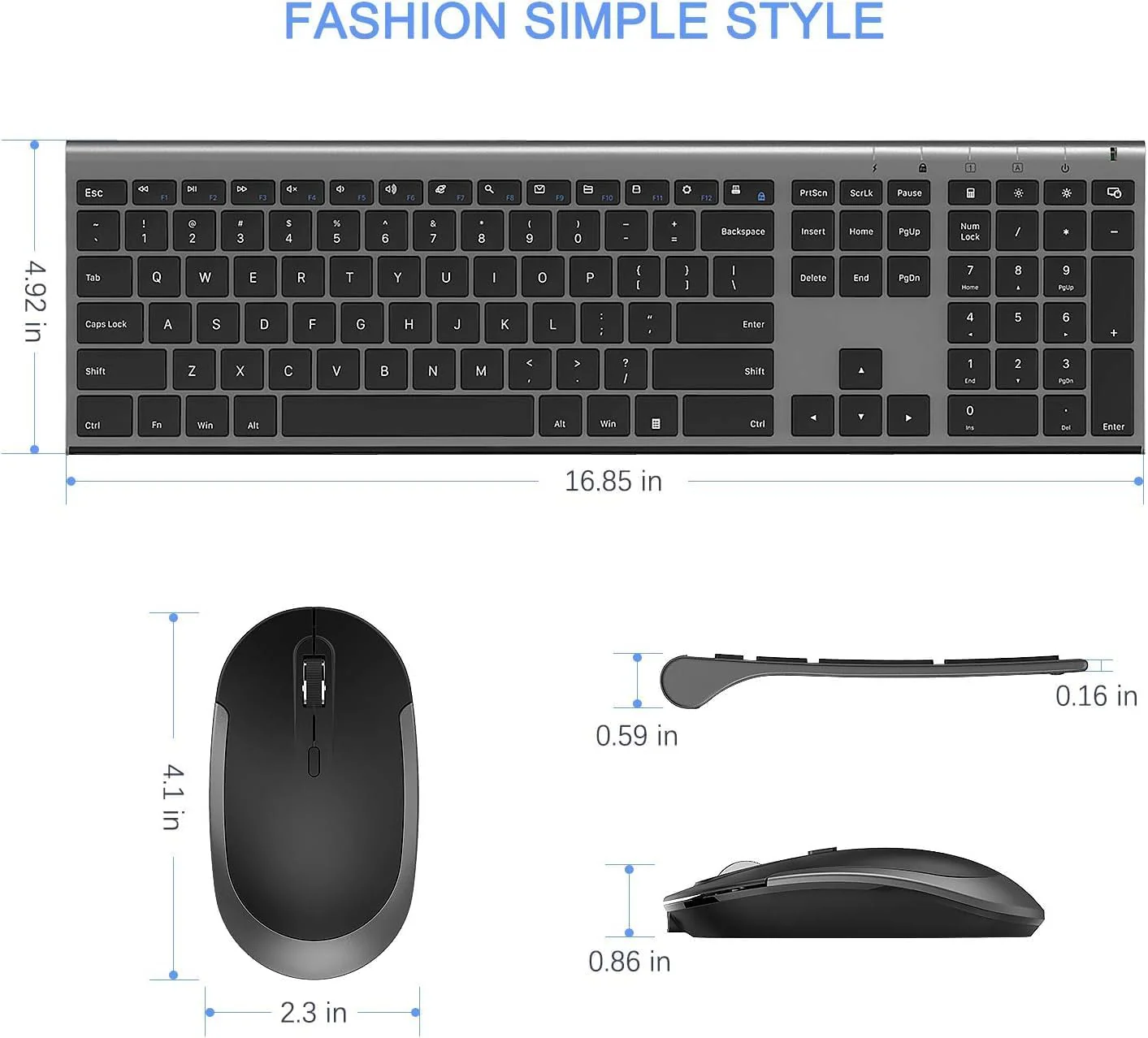 Seenda Wiederaufladbares kabelloses Tastatur- und Maus-Set, volle Größe, ultradünn, leise, USB-Tastatur und Maus, QWERTY-Layout für Windows-PC, Computer, Laptop, Grau - Image 7